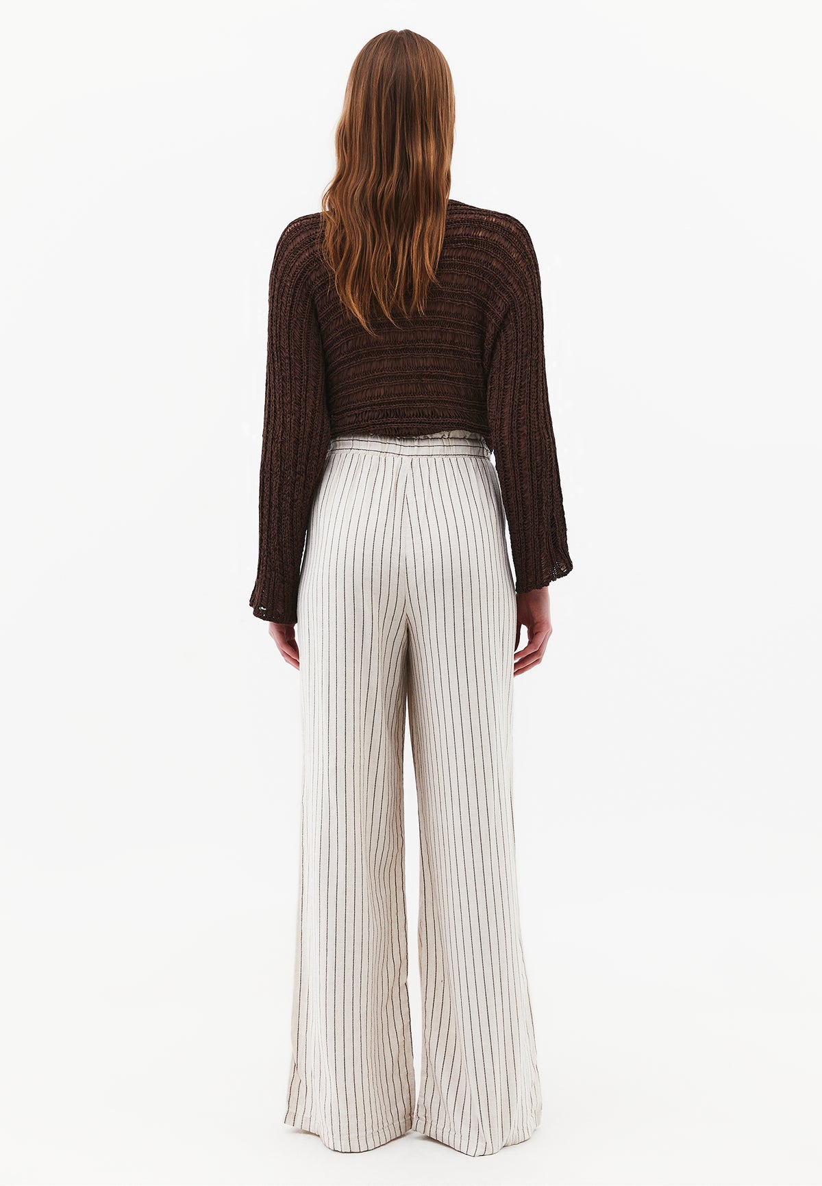 High Waist Wide Leg Pleated Pants - CHOCOLATE STRIPE