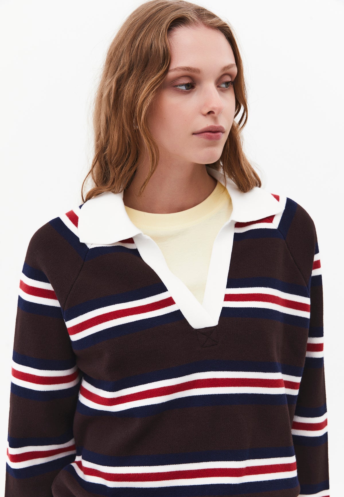 Striped Sweater with Polo Collar - Mix Color