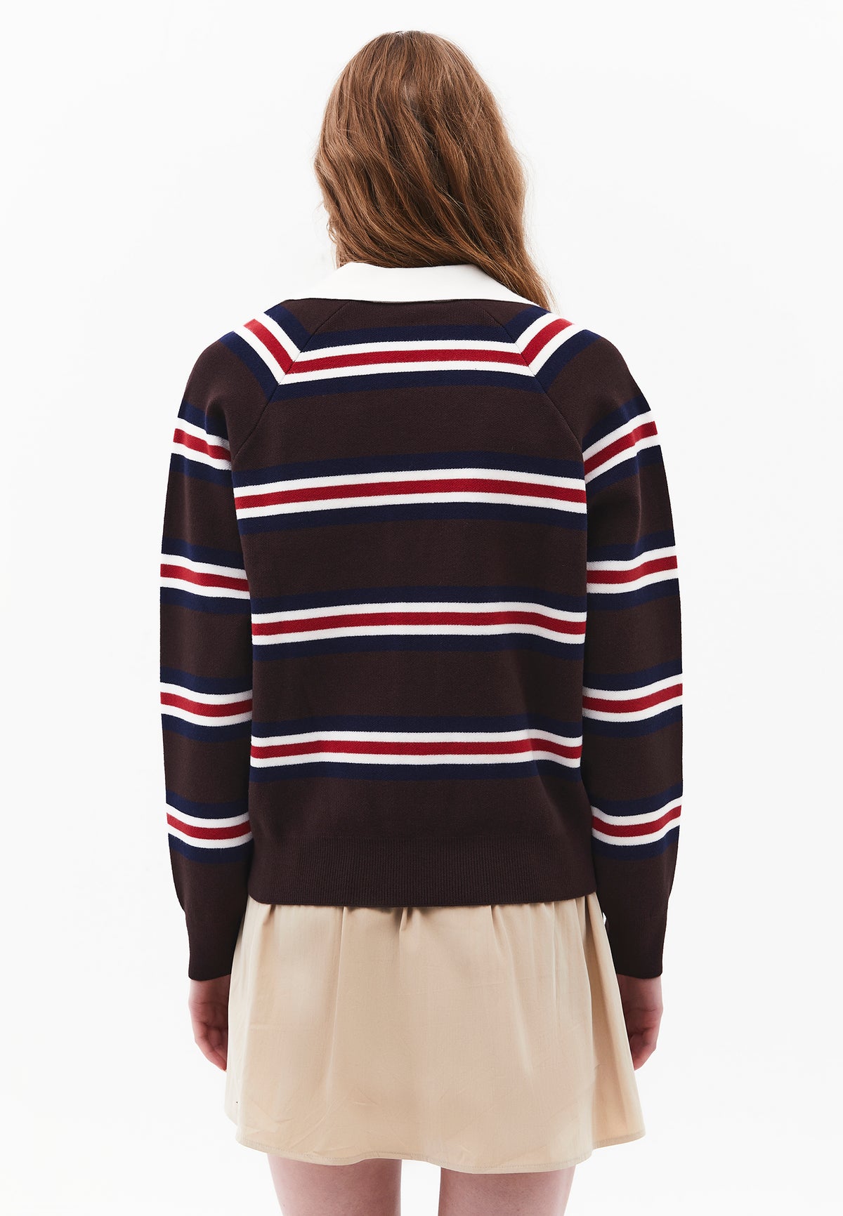 Striped Sweater with Polo Collar - Mix Color