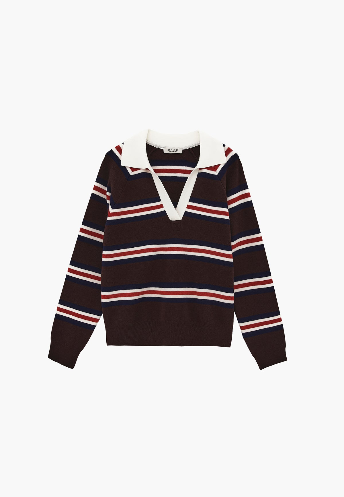 Striped Sweater with Polo Collar - Mix Color