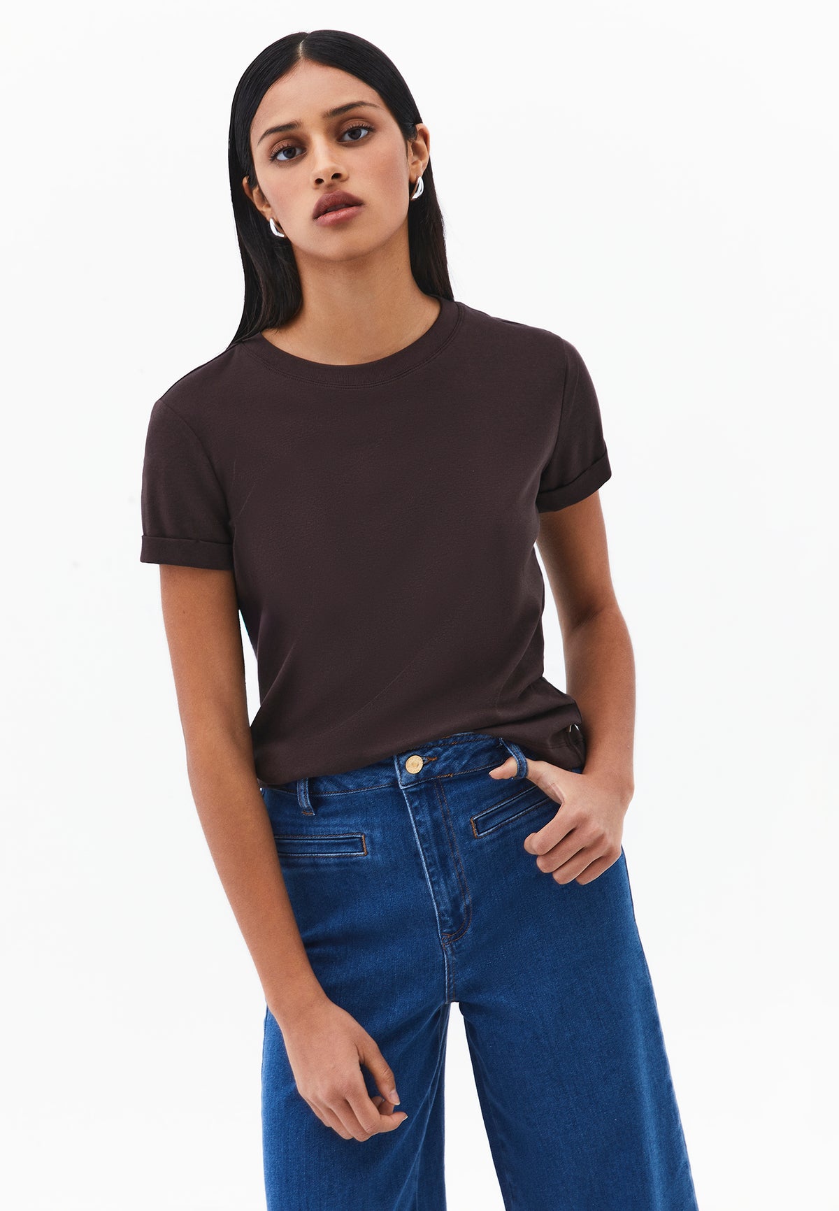 Women's Crew Neck Short Sleeve T-Shirt - CHOCOLATE TORTE