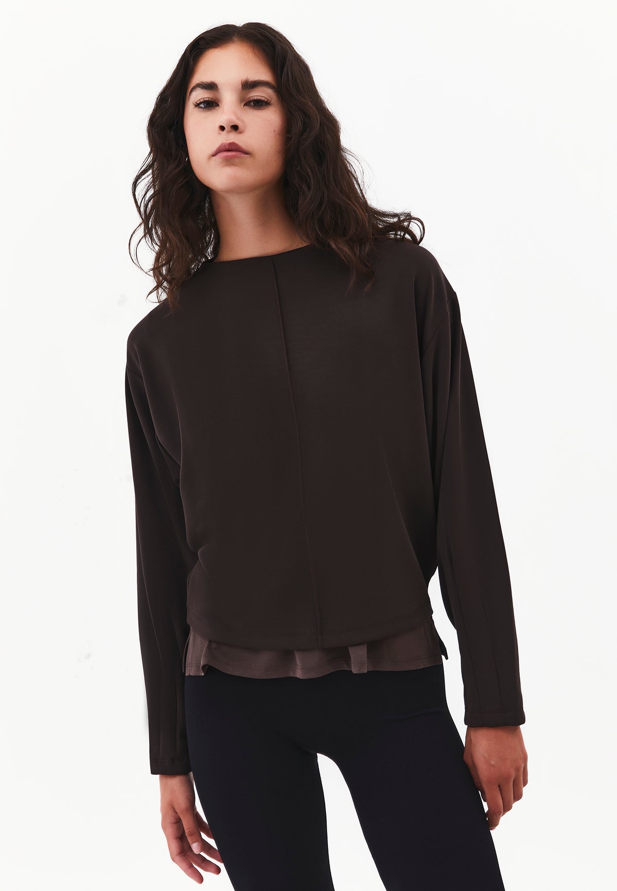 High Neck Long Sleeve Sweatshirt - CHOCOLATE TORTE