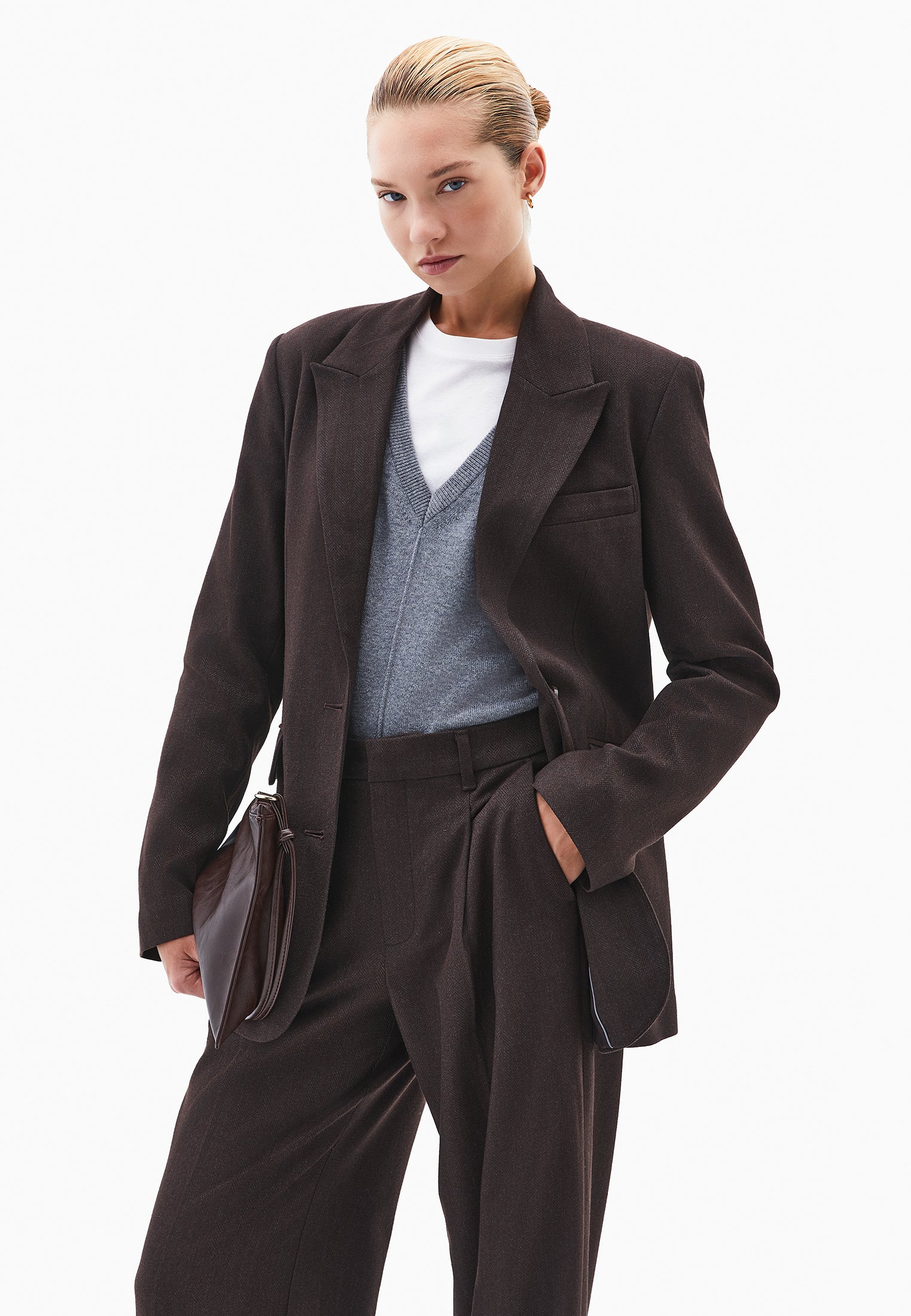 Boyfriend Fit Long Blazer - CHOCOLATE TORTE