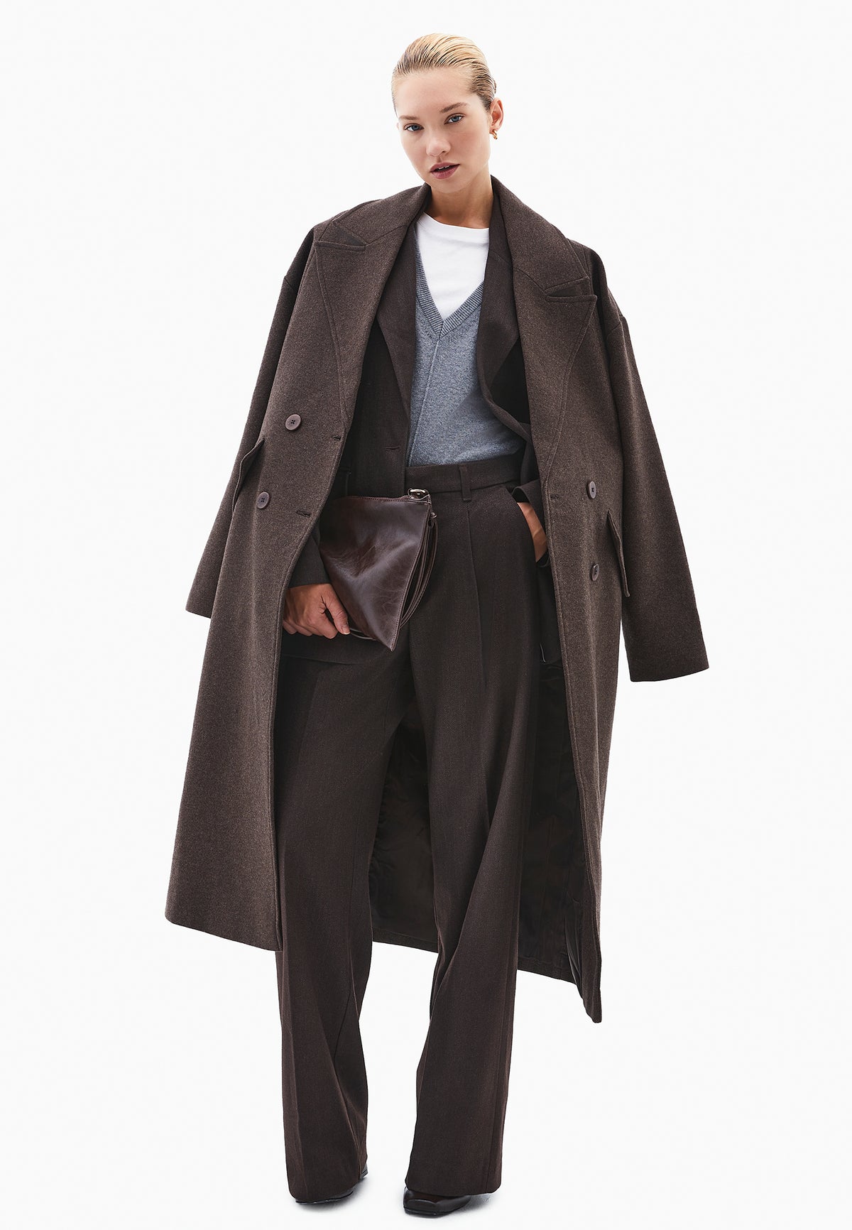 Boyfriend Fit Long Blazer - CHOCOLATE TORTE