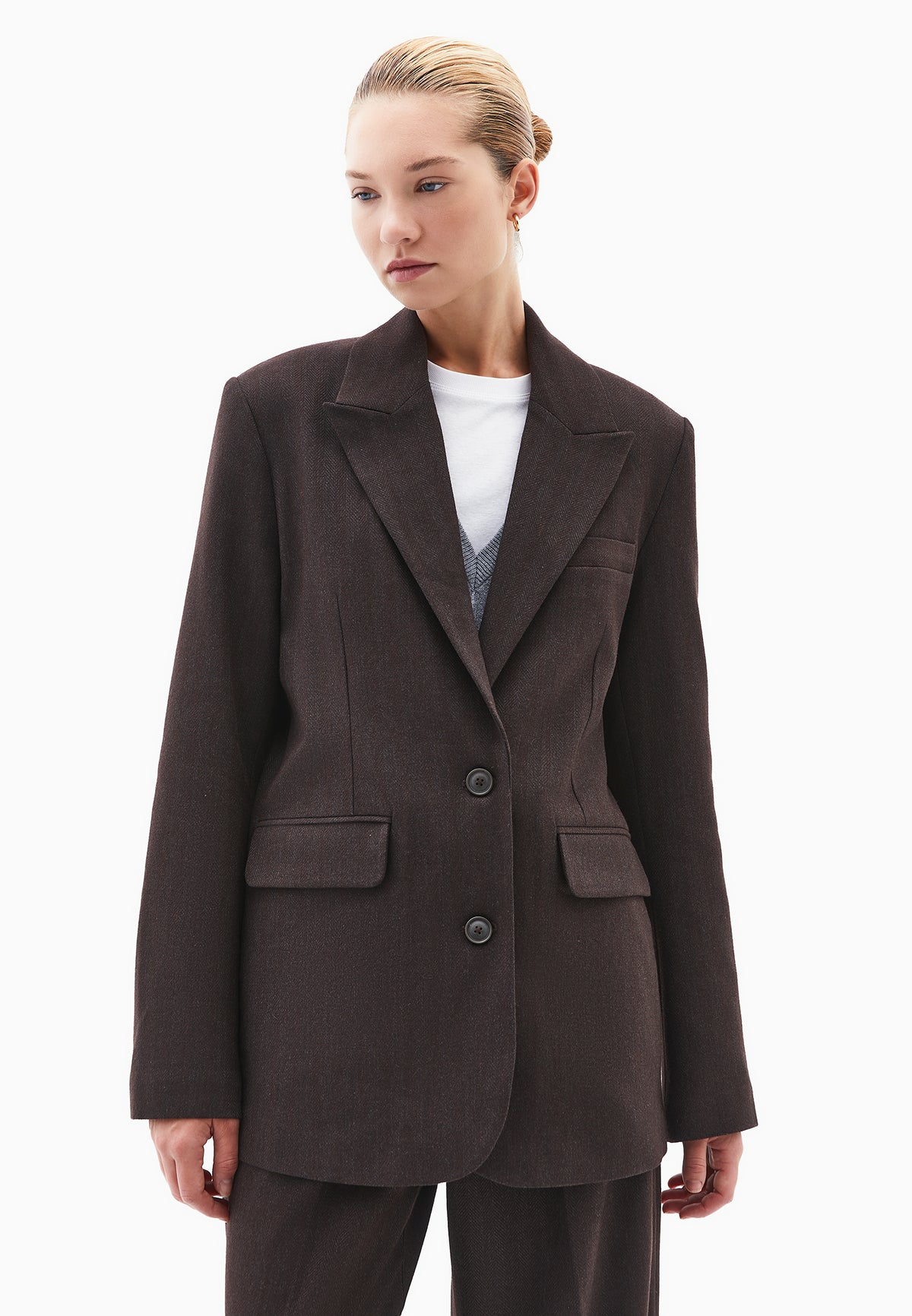 Boyfriend Fit Long Blazer - CHOCOLATE TORTE