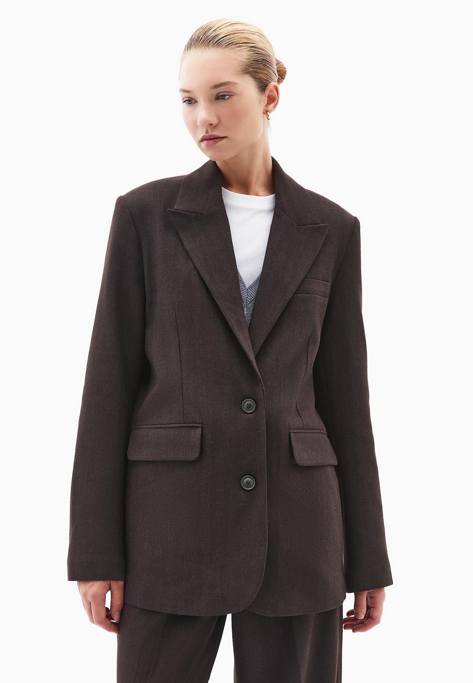 Boyfriend Fit Long Blazer - CHOCOLATE TORTE