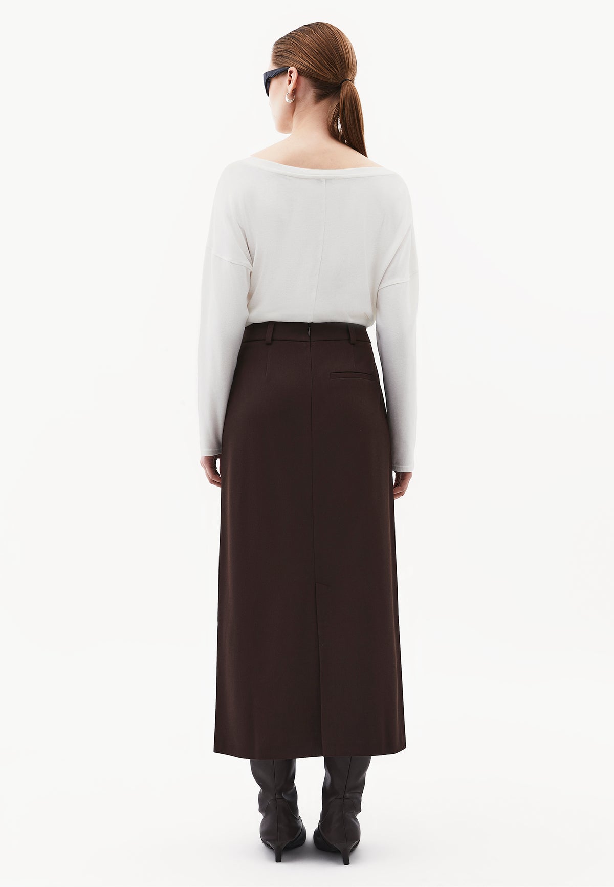 Cut-Out Ultra High Waist Long Skirt - Brown