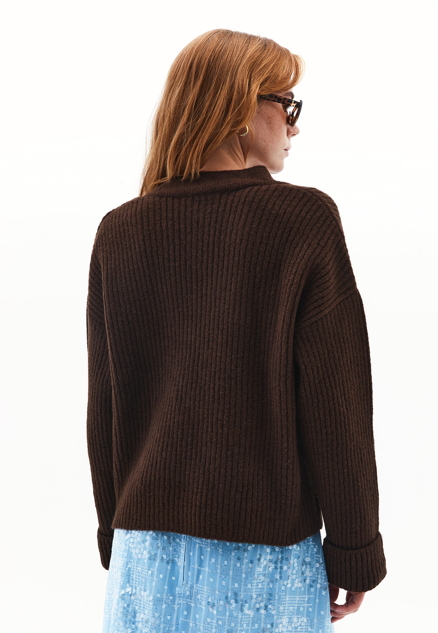 V Neck Knit Sweater - CHOCOLATE TORTE