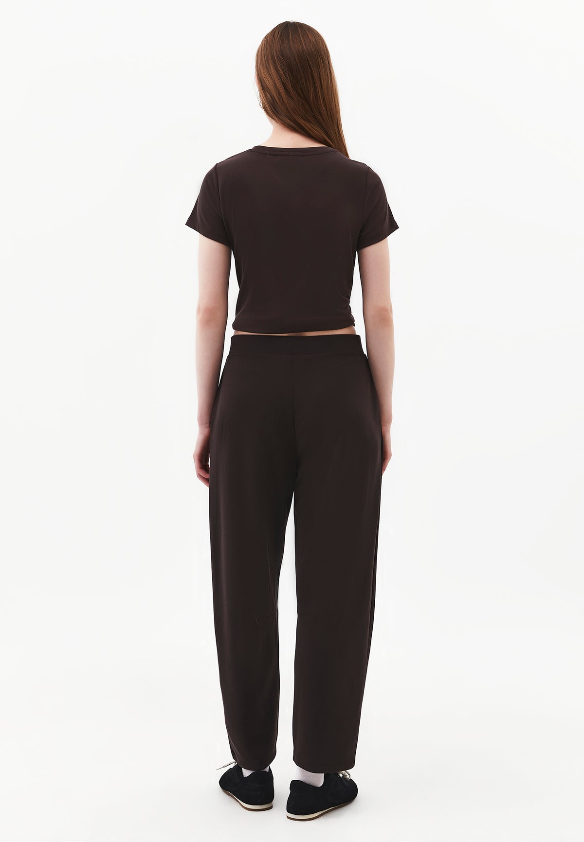 Women's High Waist Barrel Leg Trousers With Pocket Details - CHOCOLATE TORTE