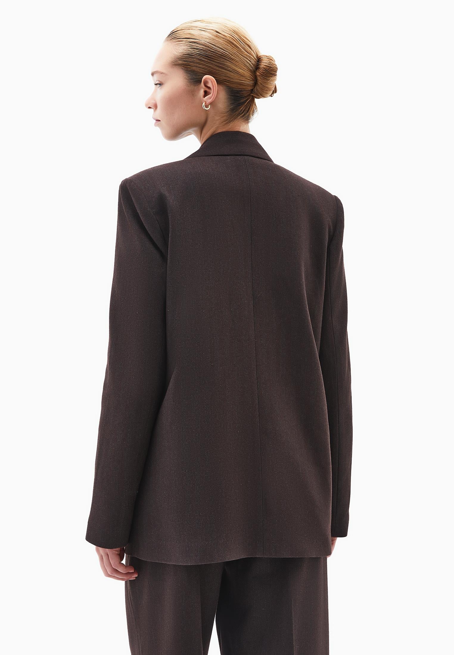 Boyfriend Fit Long Blazer - CHOCOLATE TORTE