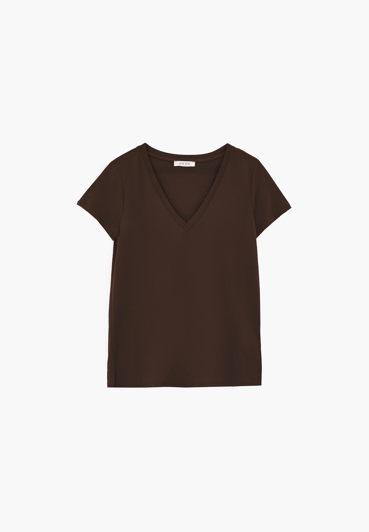 Short Sleeve V Neck T-Shirt - Brown