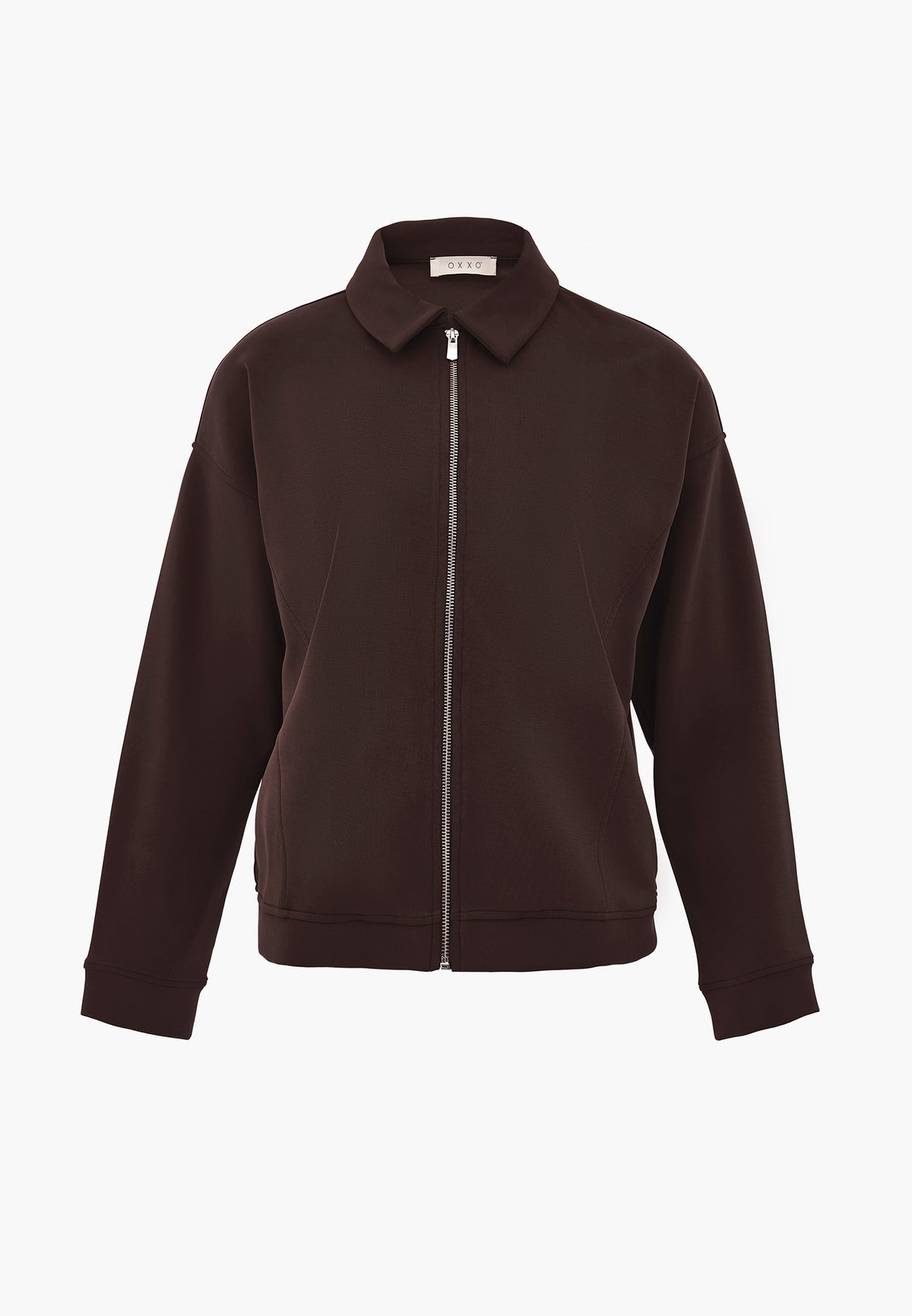 Zip Detail Polo Collar Sweatshirt - CHOCOLATE TORTE