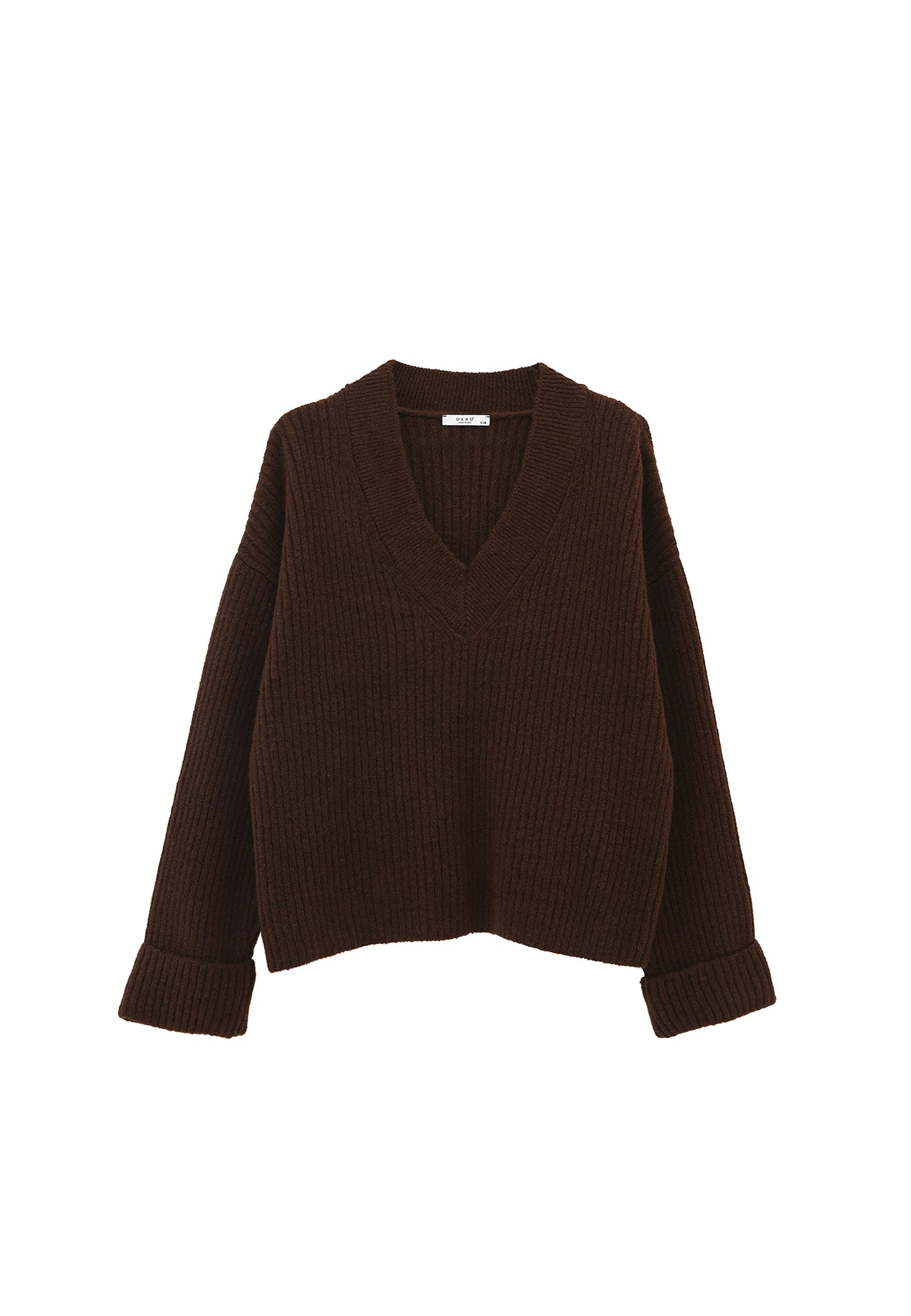 V Neck Knit Sweater - CHOCOLATE TORTE
