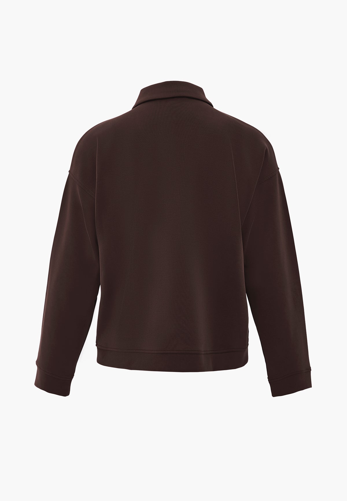 Zip Detail Polo Collar Sweatshirt - CHOCOLATE TORTE