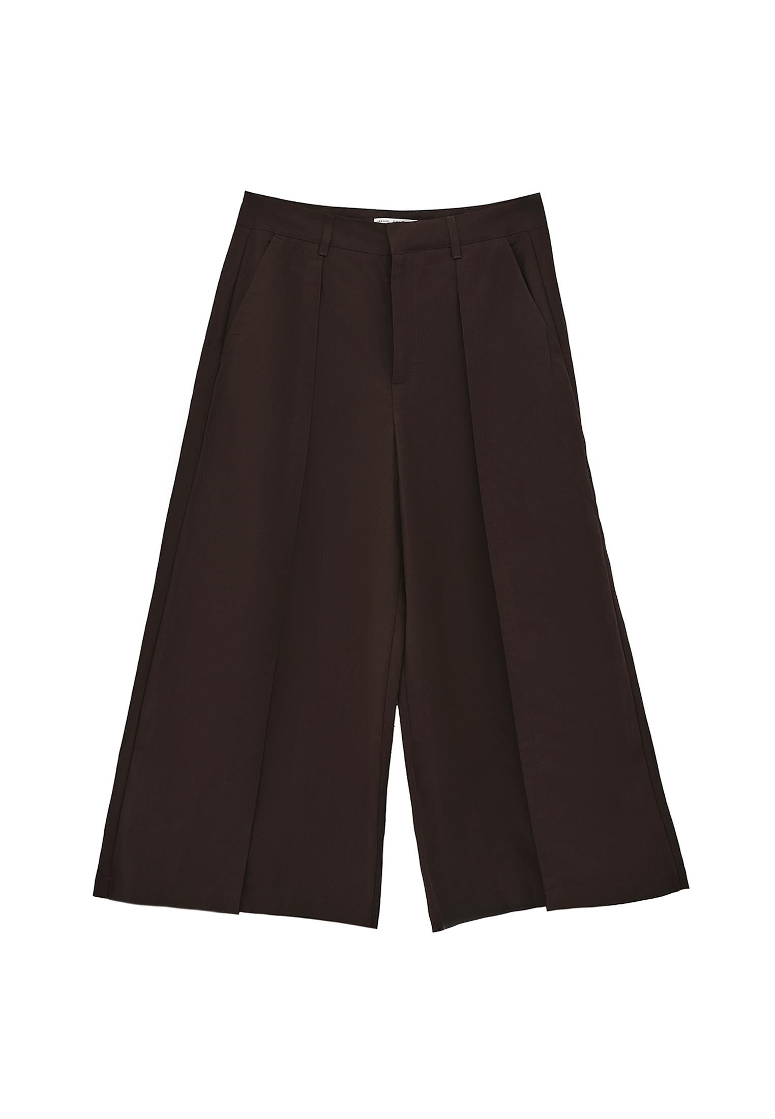 Pleated High Waist Cropped Culotte Pants - CHOCOLATE TORTE