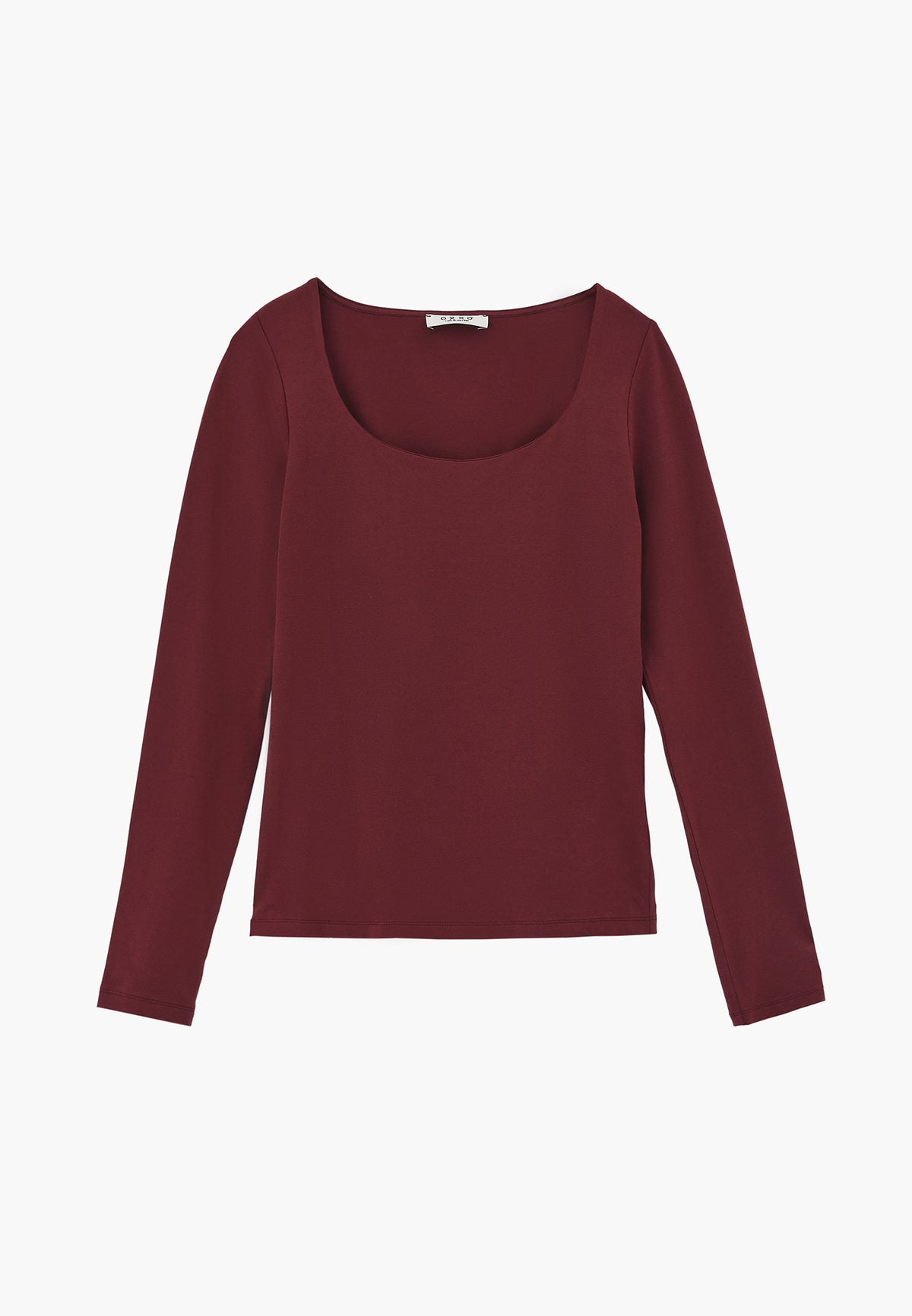 Long Sleeve U Neck Bodycon T-Shirt - Burgundy
