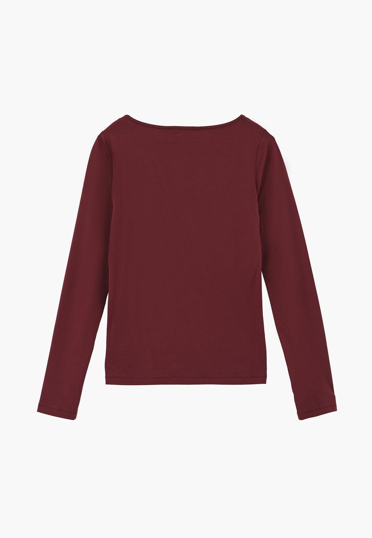 Long Sleeve U Neck Bodycon T-Shirt - Burgundy