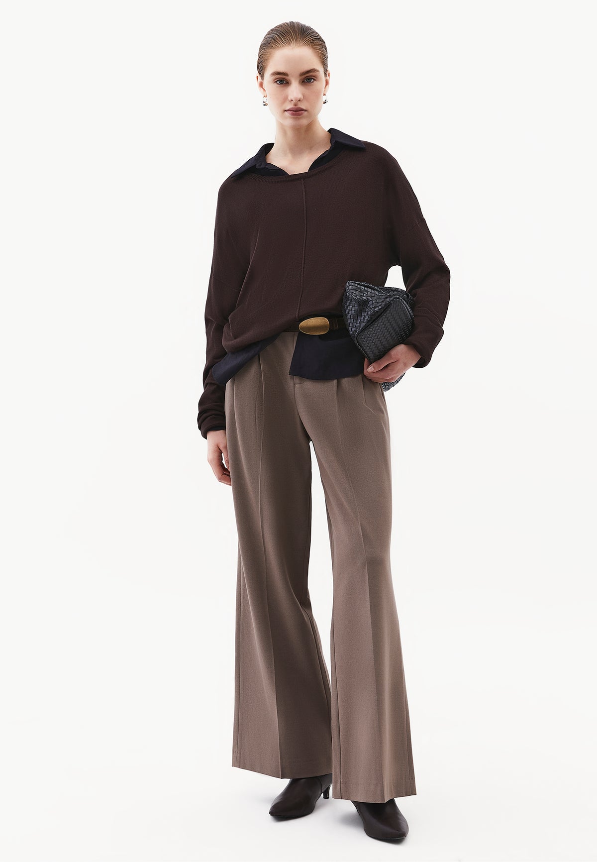 Pleated Wide Leg Pants - CINDER MELANGE