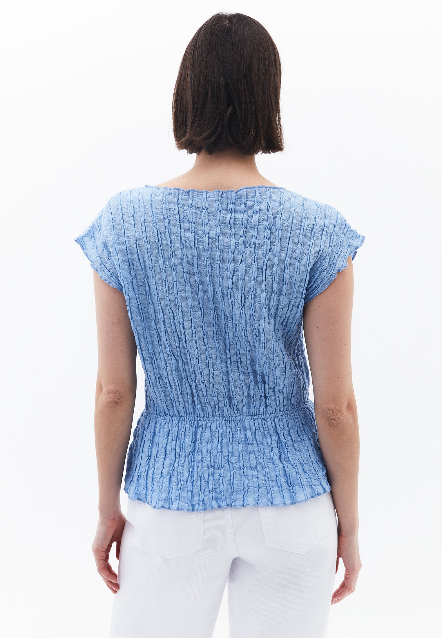 V Neck Short Sleeve Blouse - CLEAR SKY