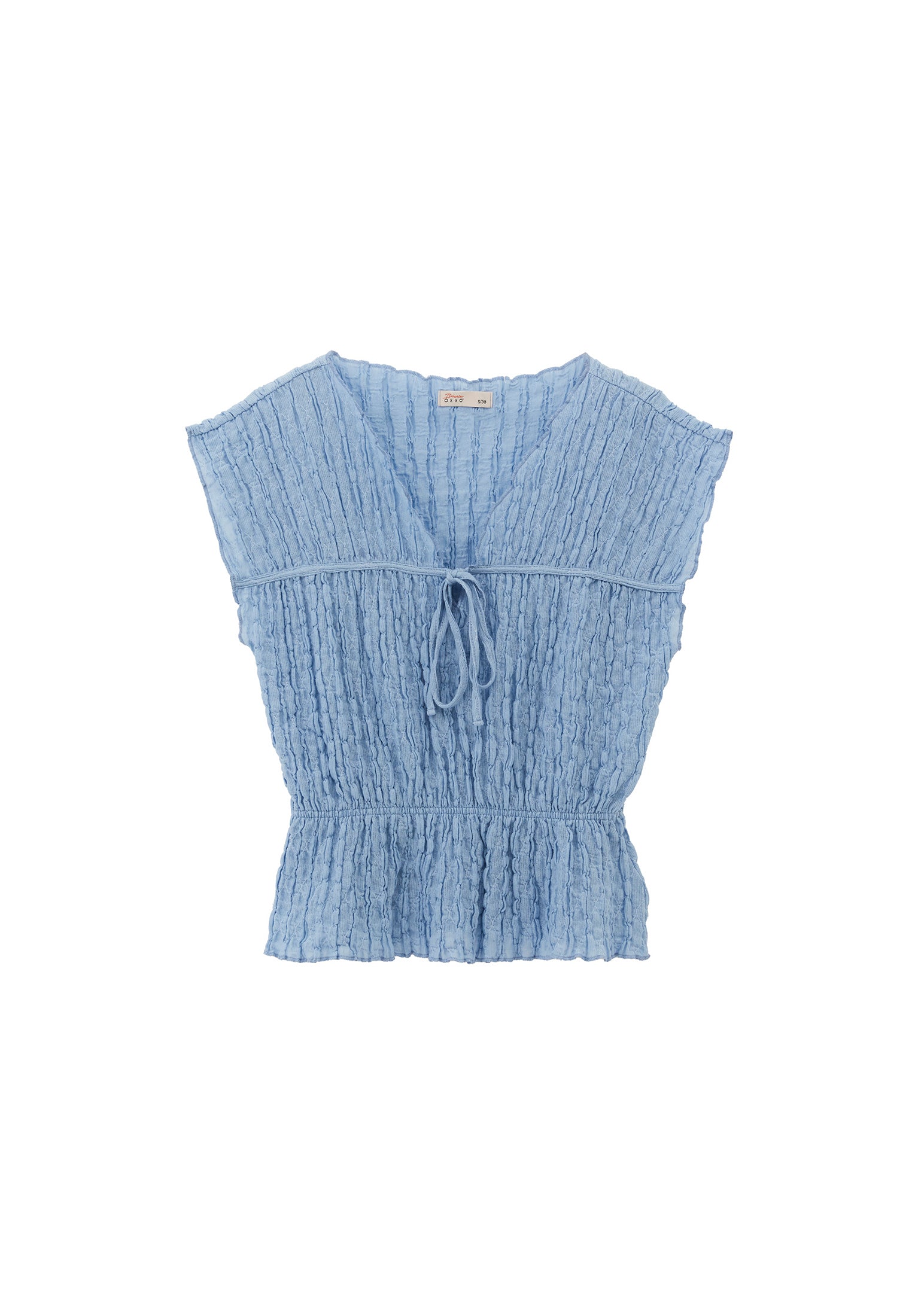 V Neck Short Sleeve Blouse - CLEAR SKY