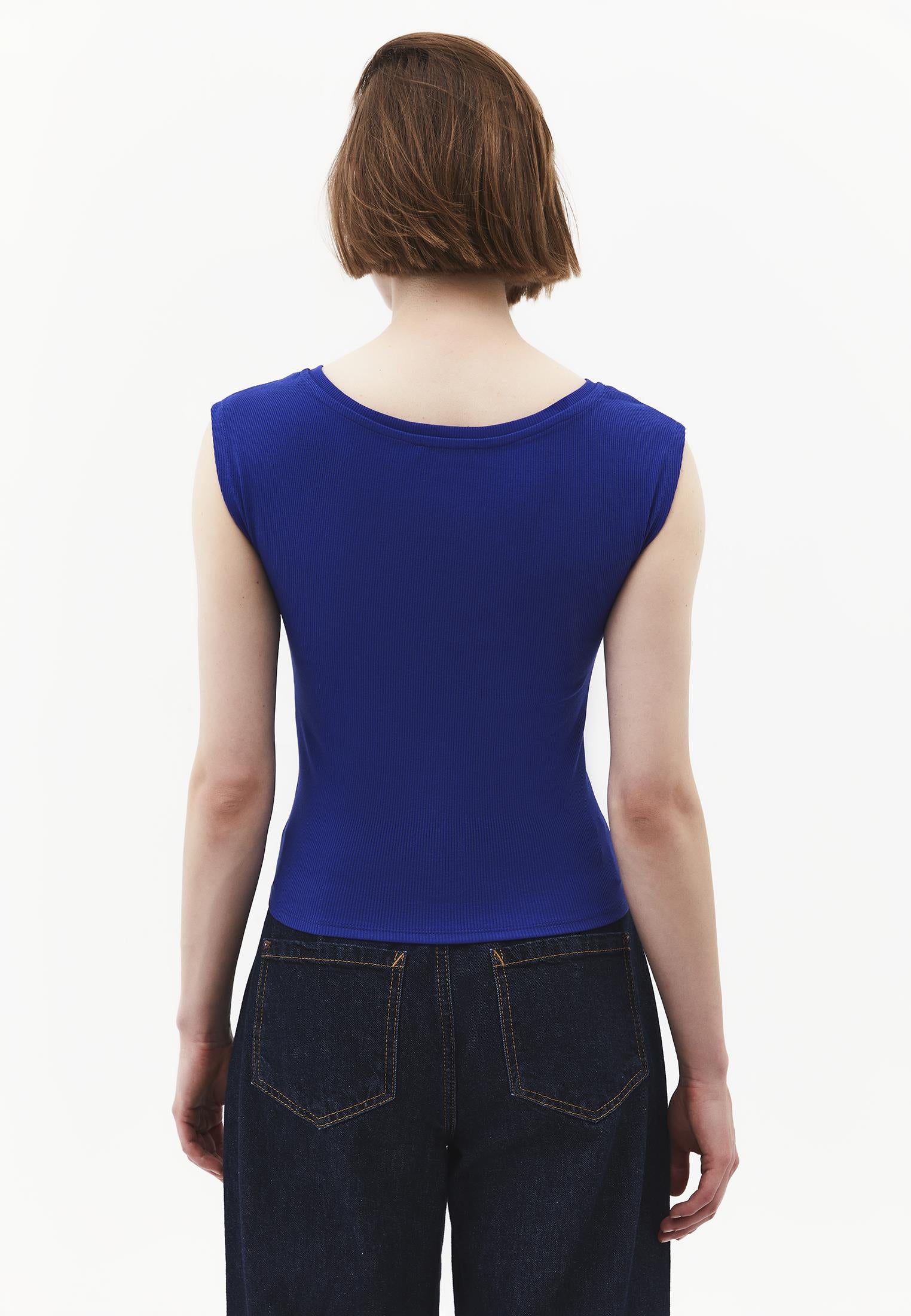 Boat Neck Sleeveless T-Shirt - CLEMATIS BLUE