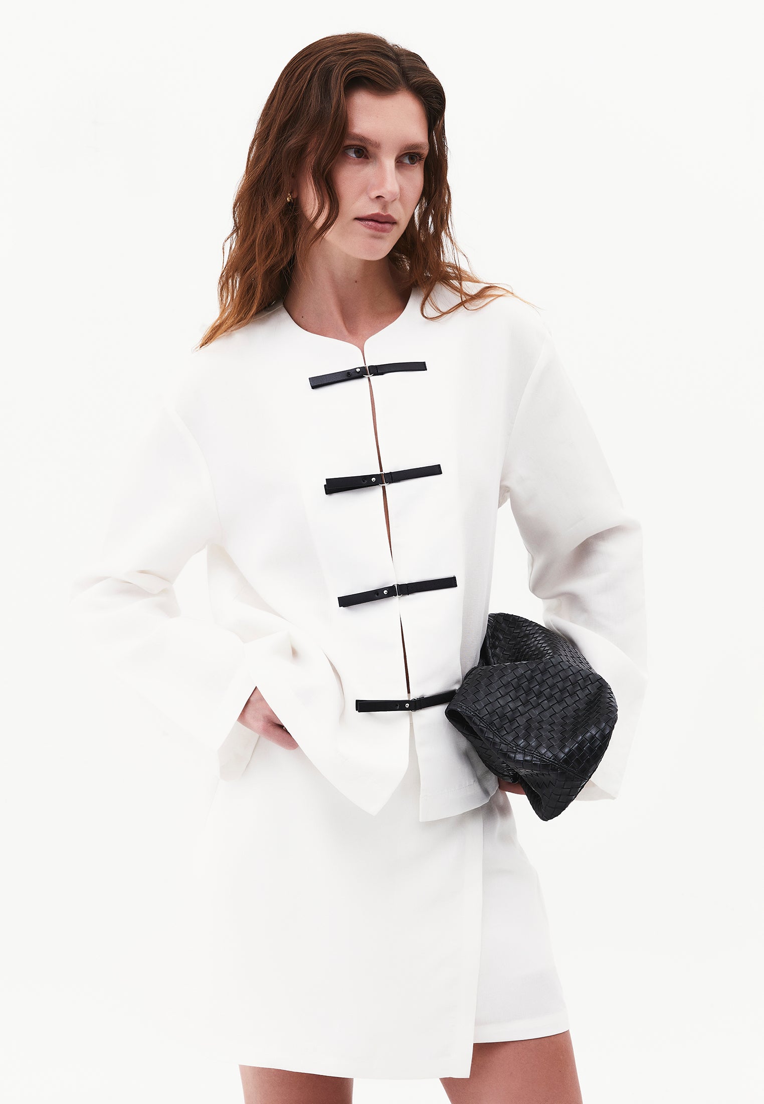 Oversize Jacket With Buckle Detail - CLOUD DANCER