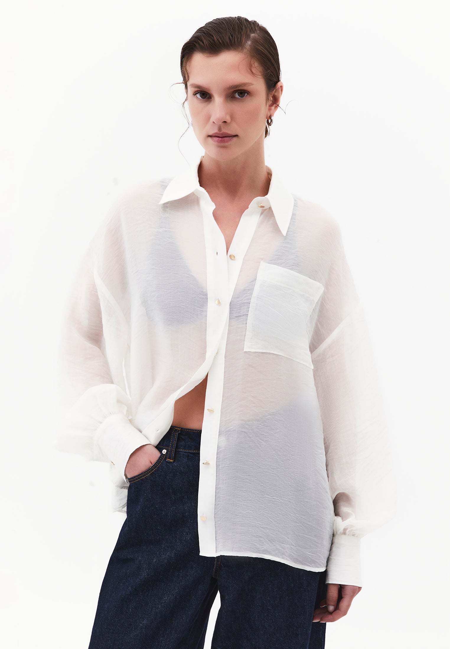 Loose Fit Long Sleeve Shirt - CLOUD DANCER