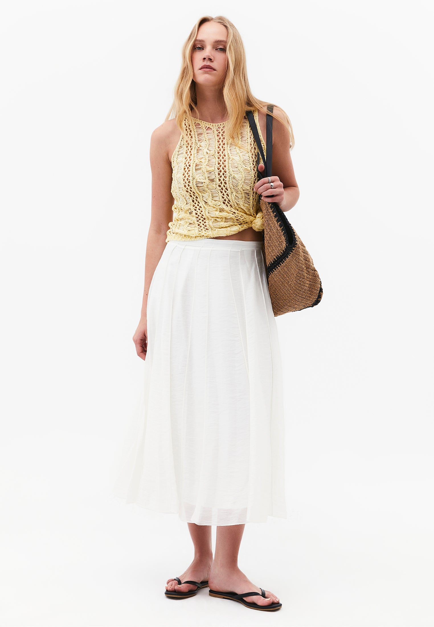 High Waist Flared Midi Skirt - CLOUD DANCER