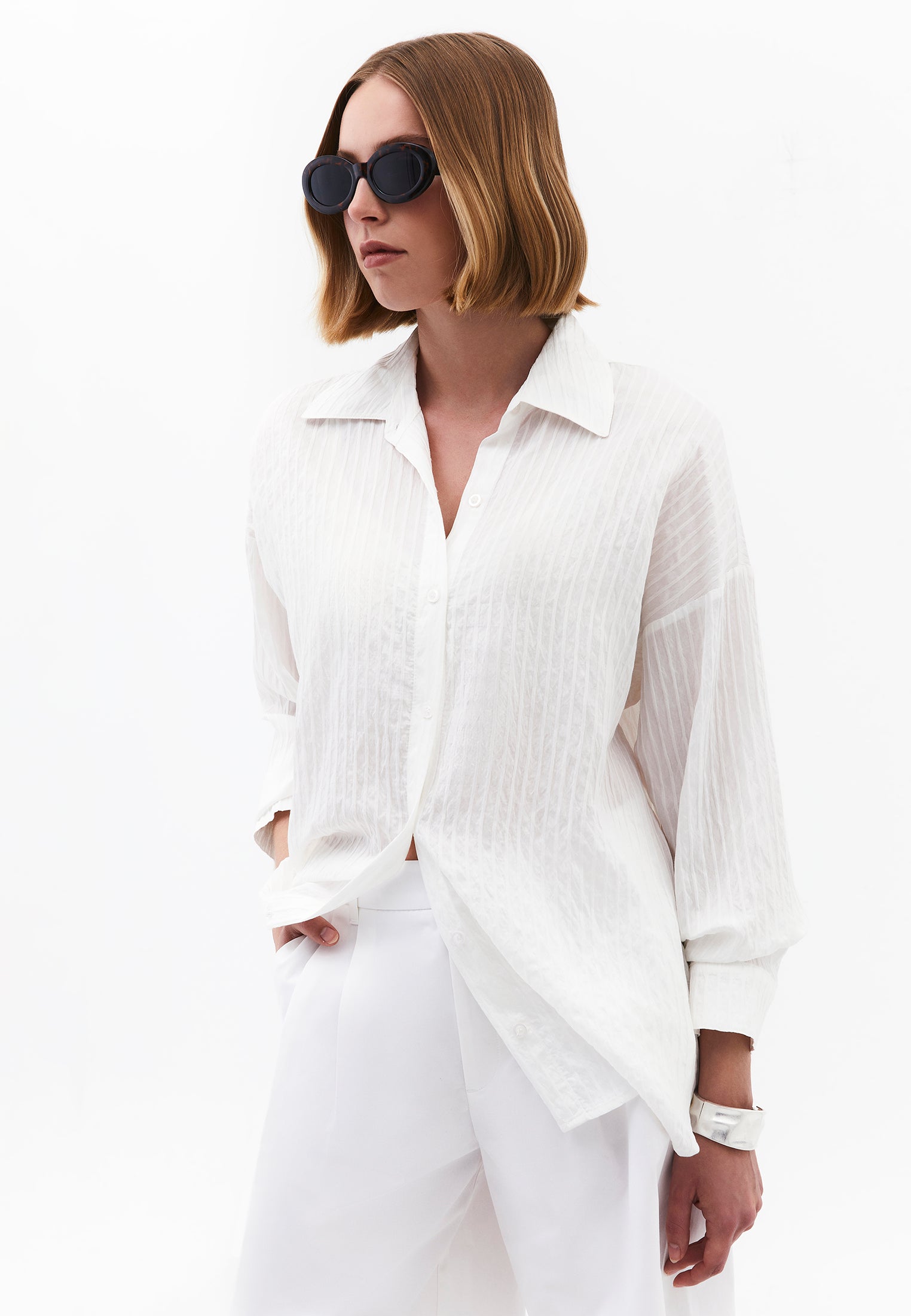 Oversize Shirt Collar Shirt - CLOUD DANCER