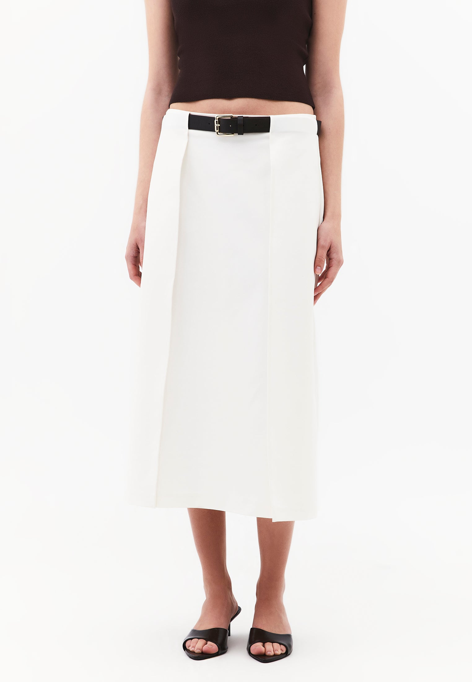 Pleated Long Skirt With Belt Detail - CLOUD DANCER