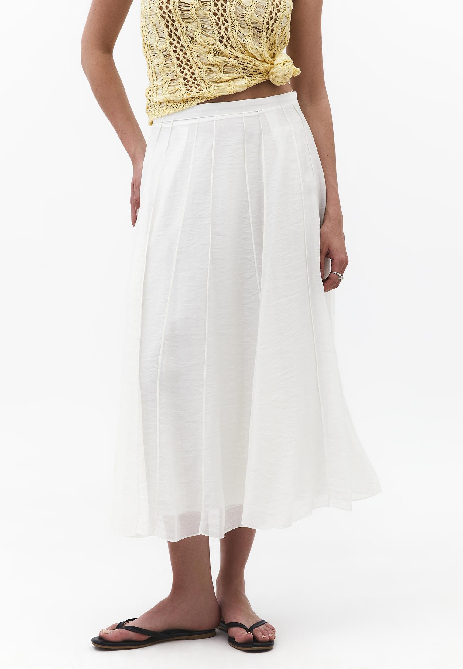 High Waist Flared Midi Skirt - CLOUD DANCER