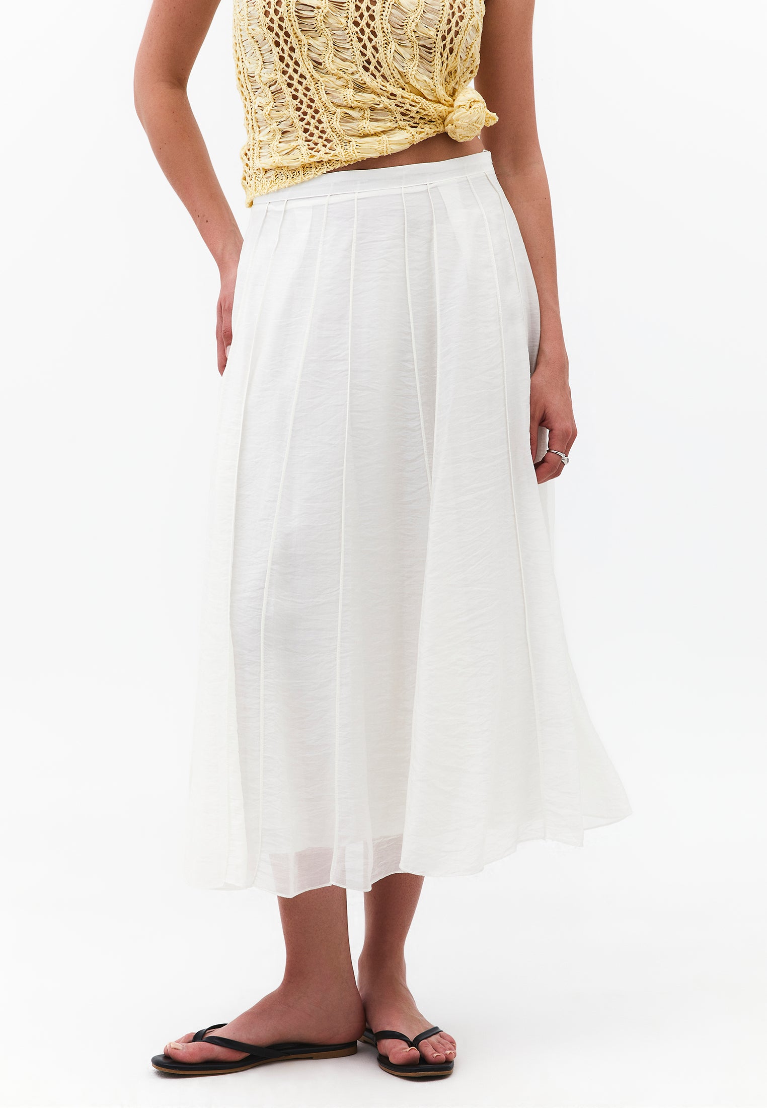High Waist Flared Midi Skirt - CLOUD DANCER