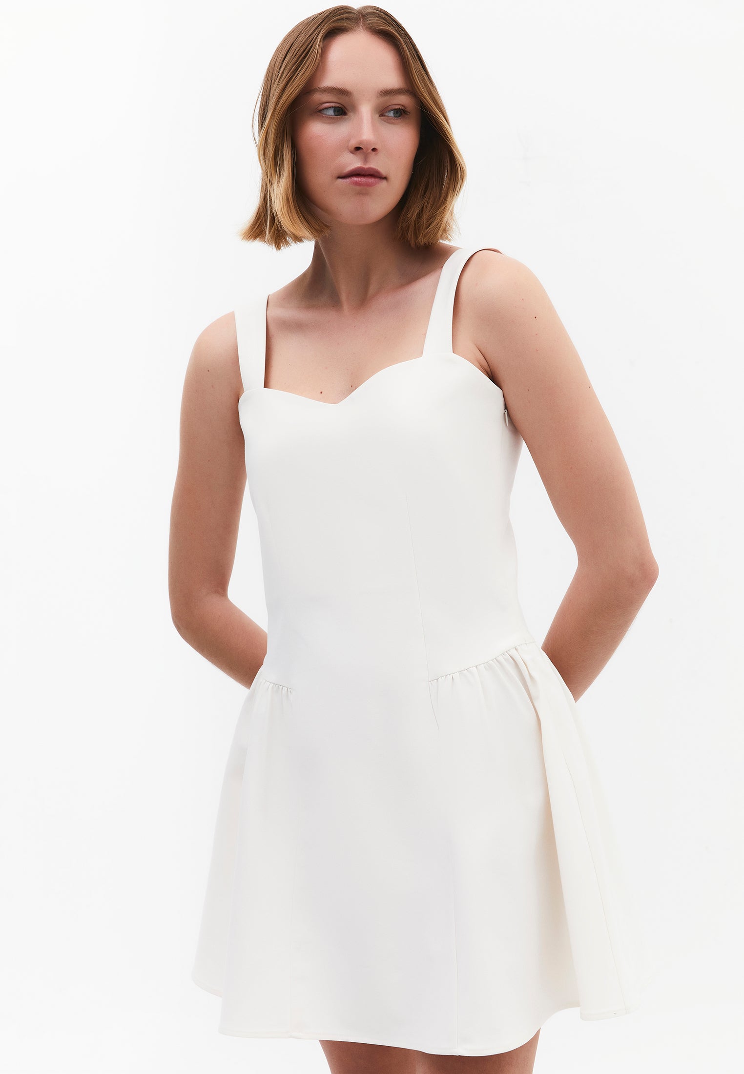 Sleeveless Sweetheart Neckline A-Line Short Dress - CLOUD DANCER