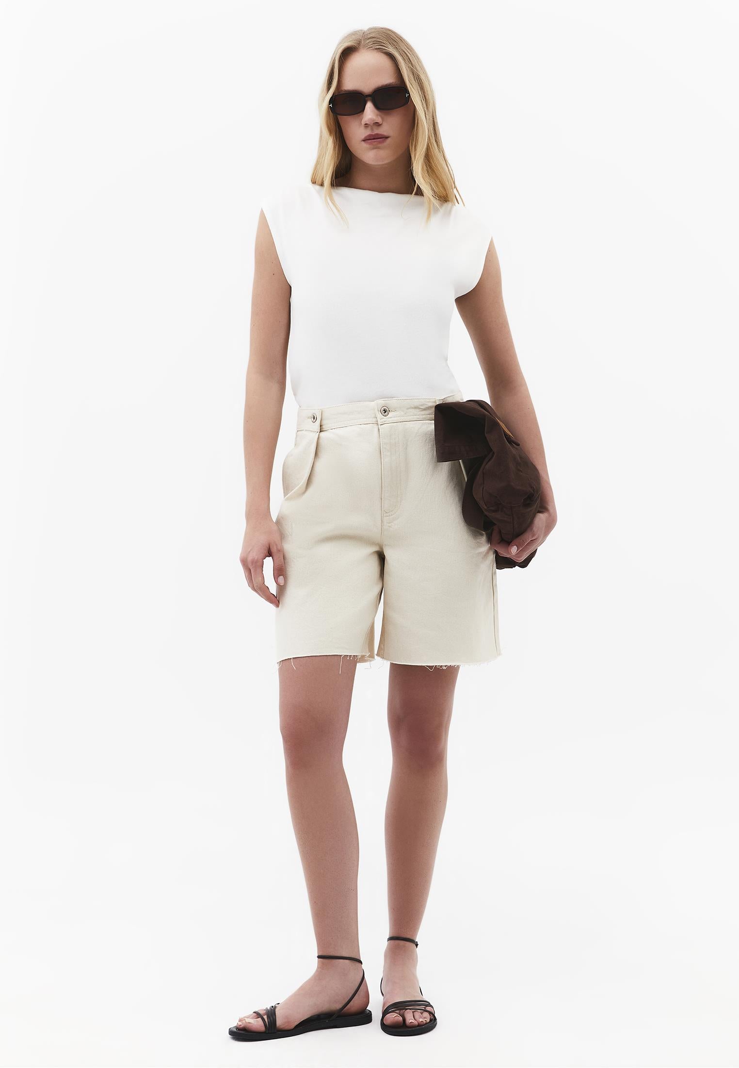 Gathered Boat Neck Tank Top - CLOUD DANCER