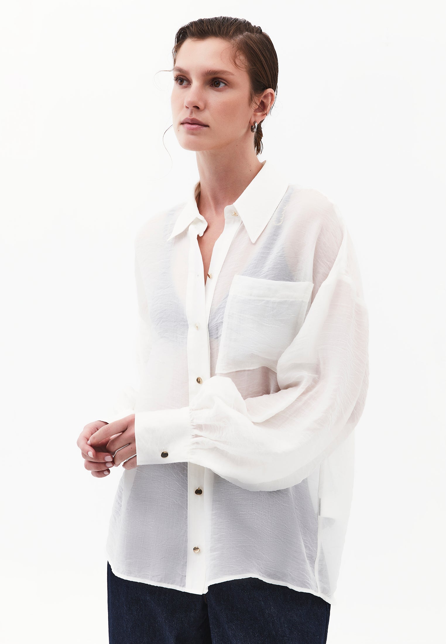 Loose Fit Long Sleeve Shirt - CLOUD DANCER