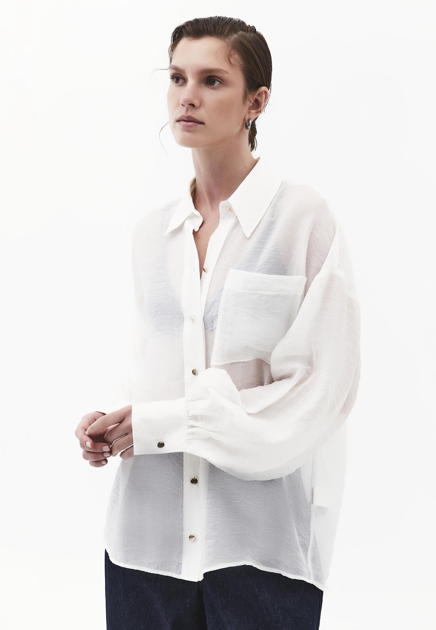 Loose Fit Long Sleeve Shirt - CLOUD DANCER