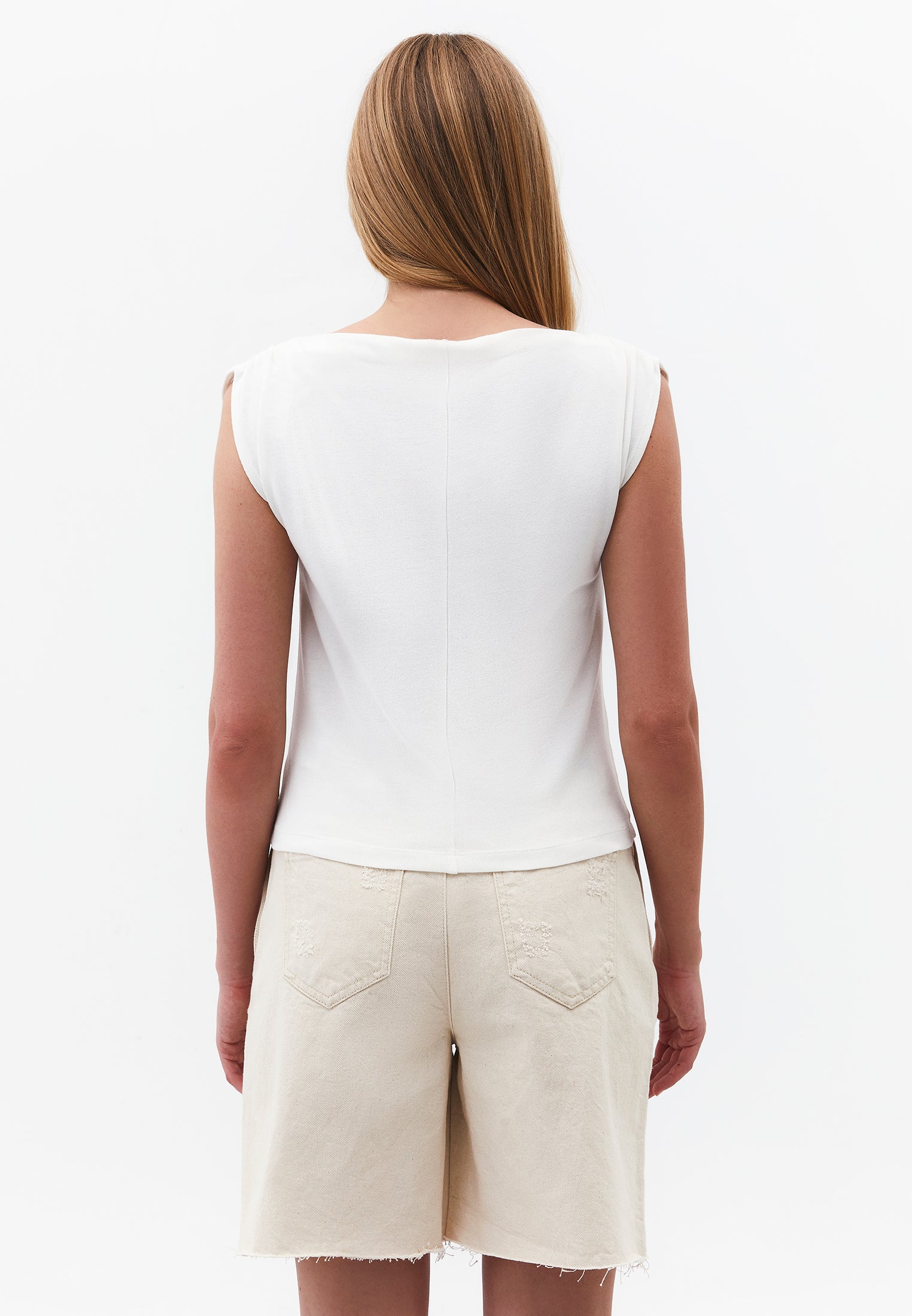 Gathered Boat Neck Tank Top - CLOUD DANCER