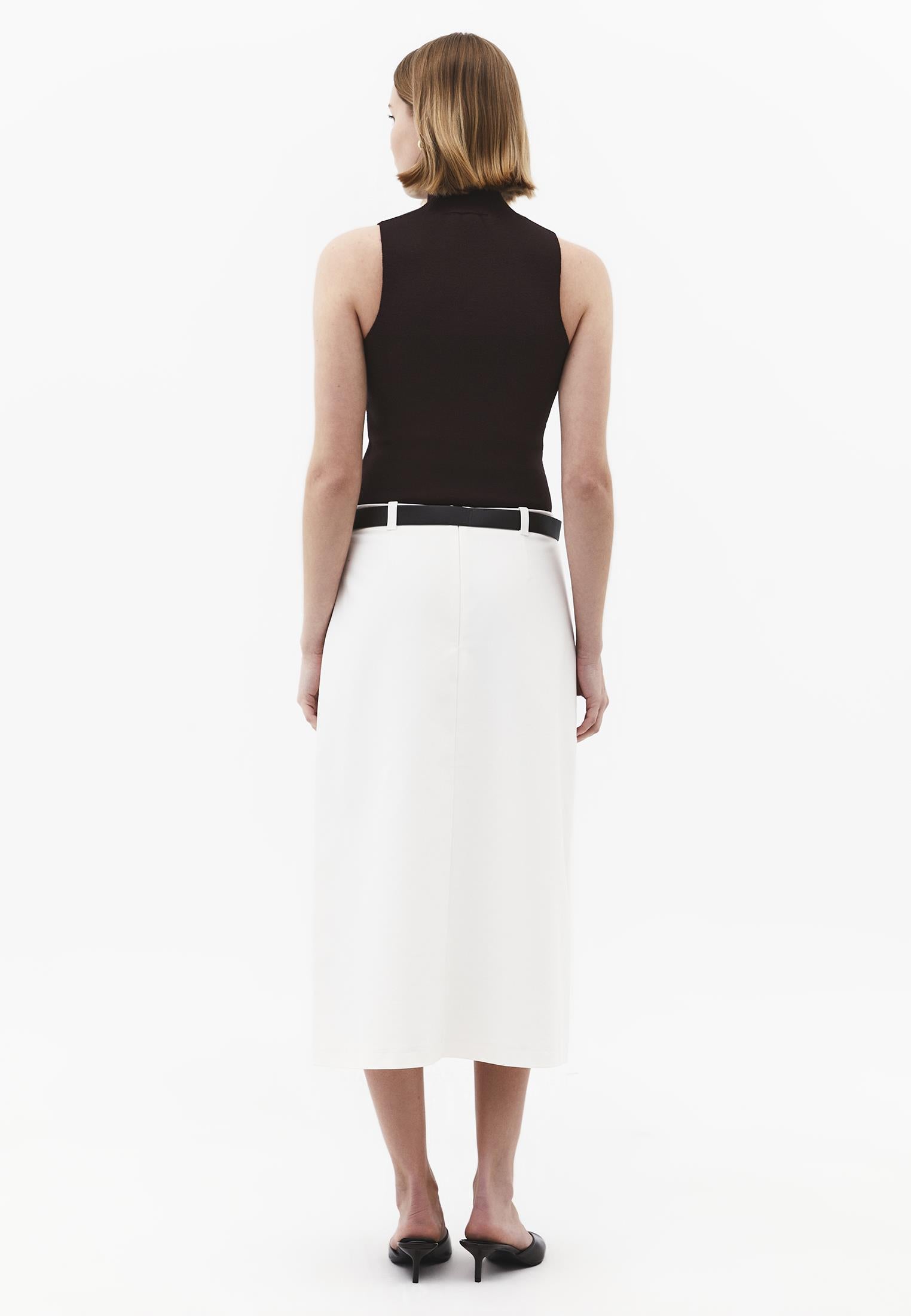 Pleated Long Skirt With Belt Detail - CLOUD DANCER