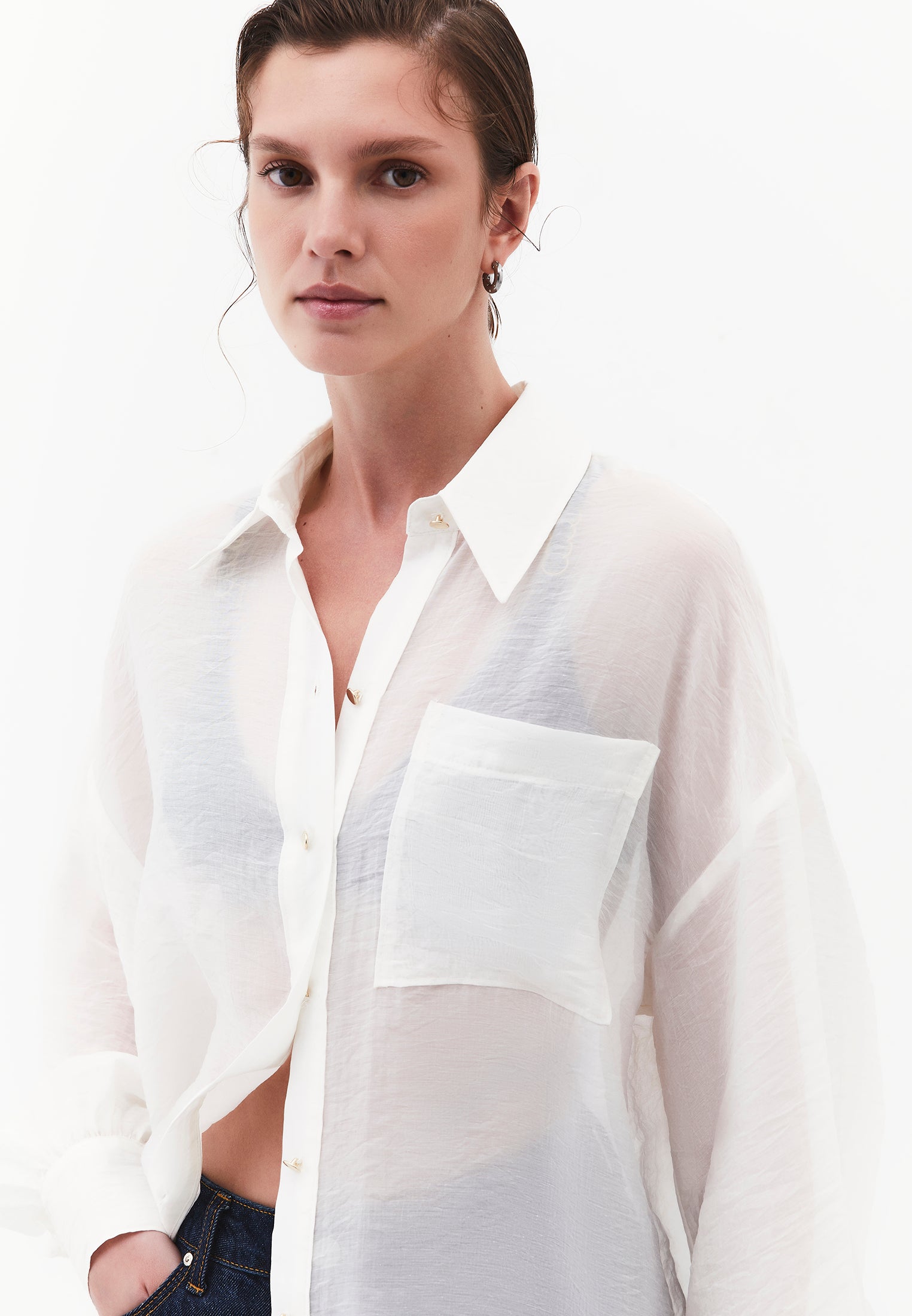 Loose Fit Long Sleeve Shirt - CLOUD DANCER