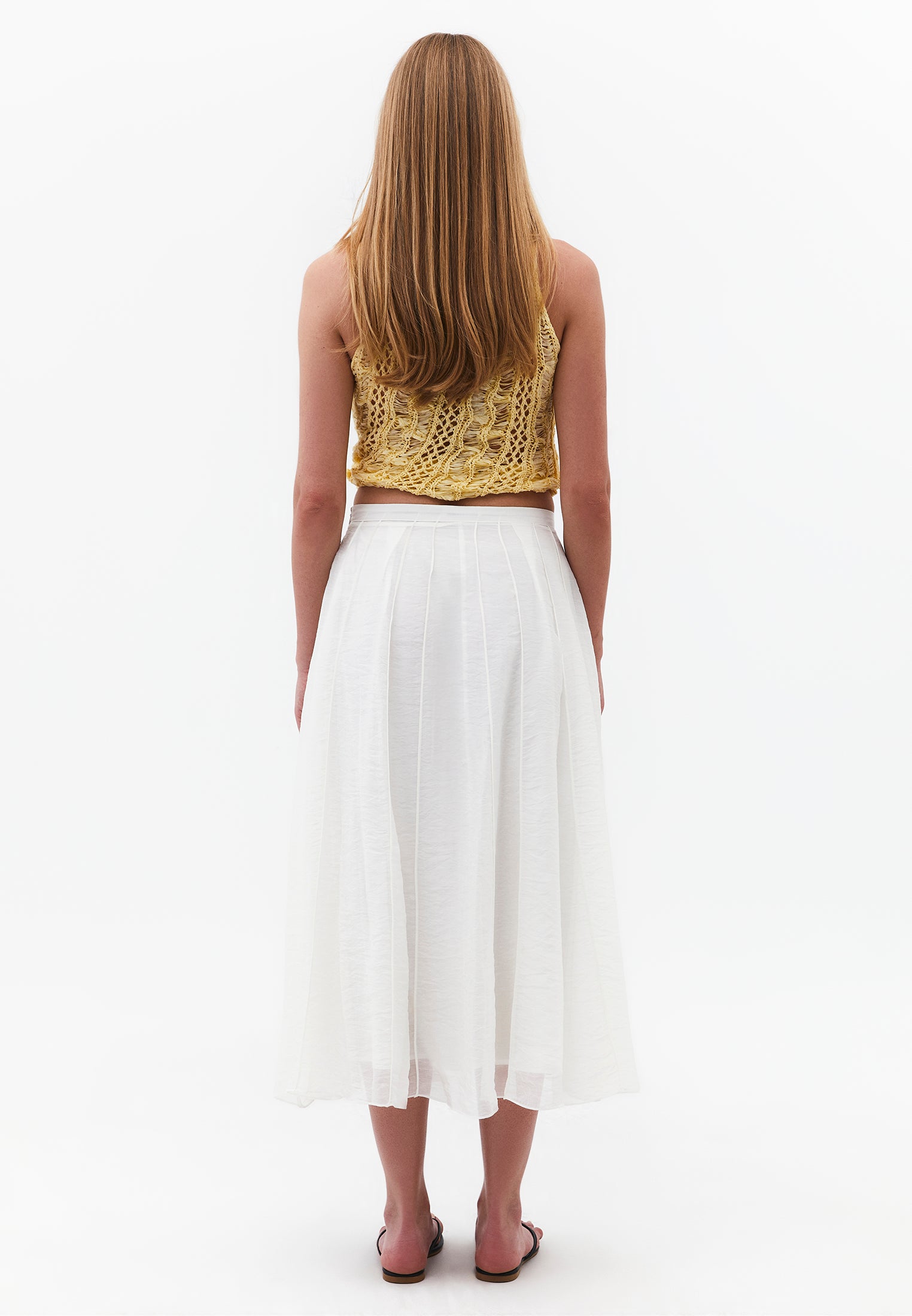 High Waist Flared Midi Skirt - CLOUD DANCER
