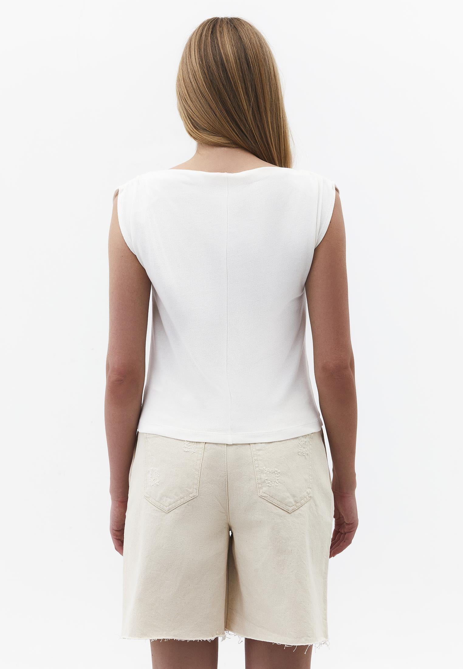 Gathered Boat Neck Tank Top - CLOUD DANCER