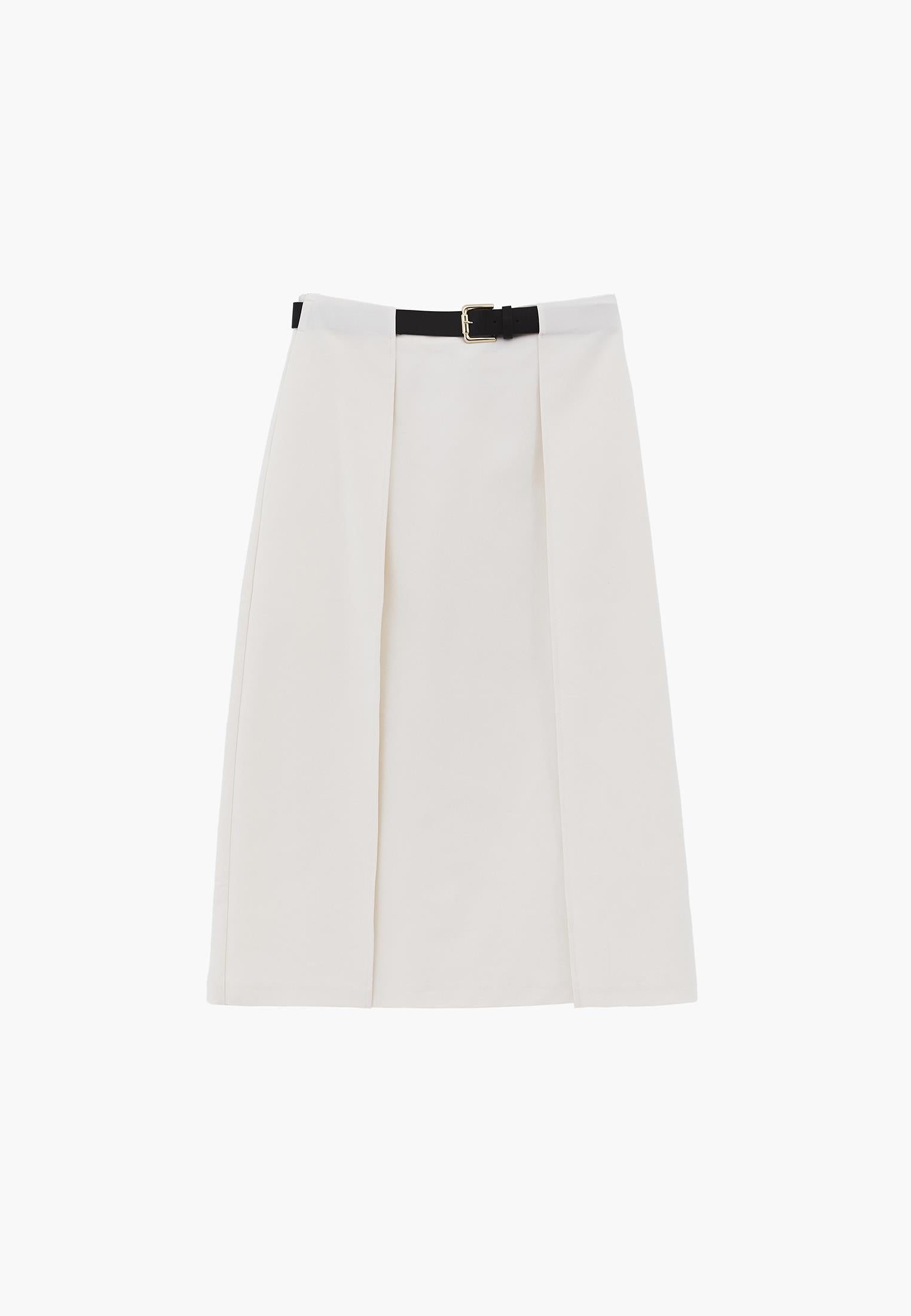 Pleated Long Skirt With Belt Detail - CLOUD DANCER