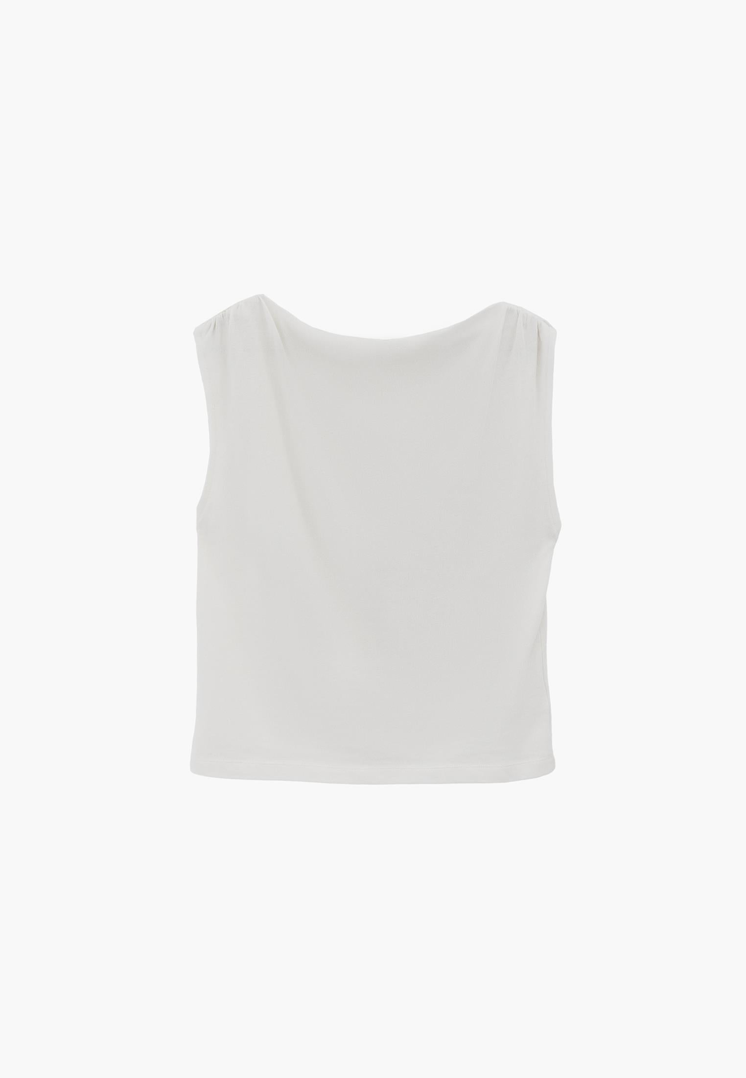Gathered Boat Neck Tank Top - CLOUD DANCER