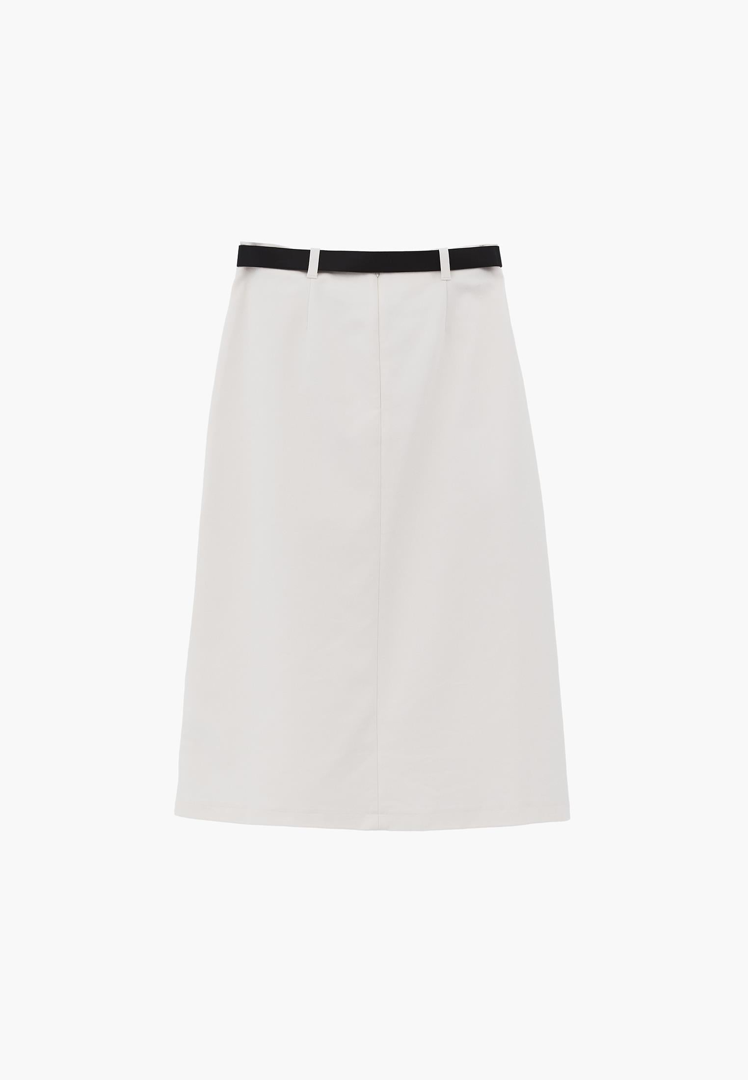 Pleated Long Skirt With Belt Detail - CLOUD DANCER