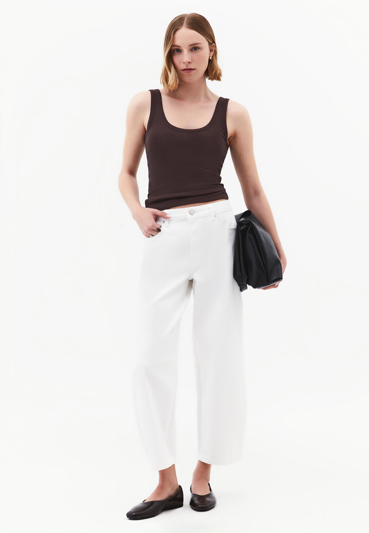 U Neck Bodycon Ribbed Tank Top - Brown