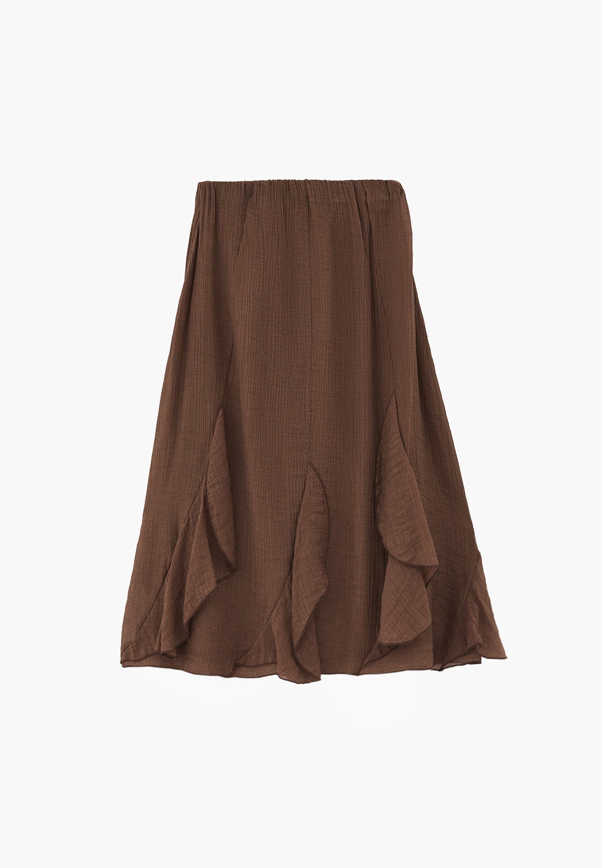 High Waist Ruffled Midi Skirt - Brown
