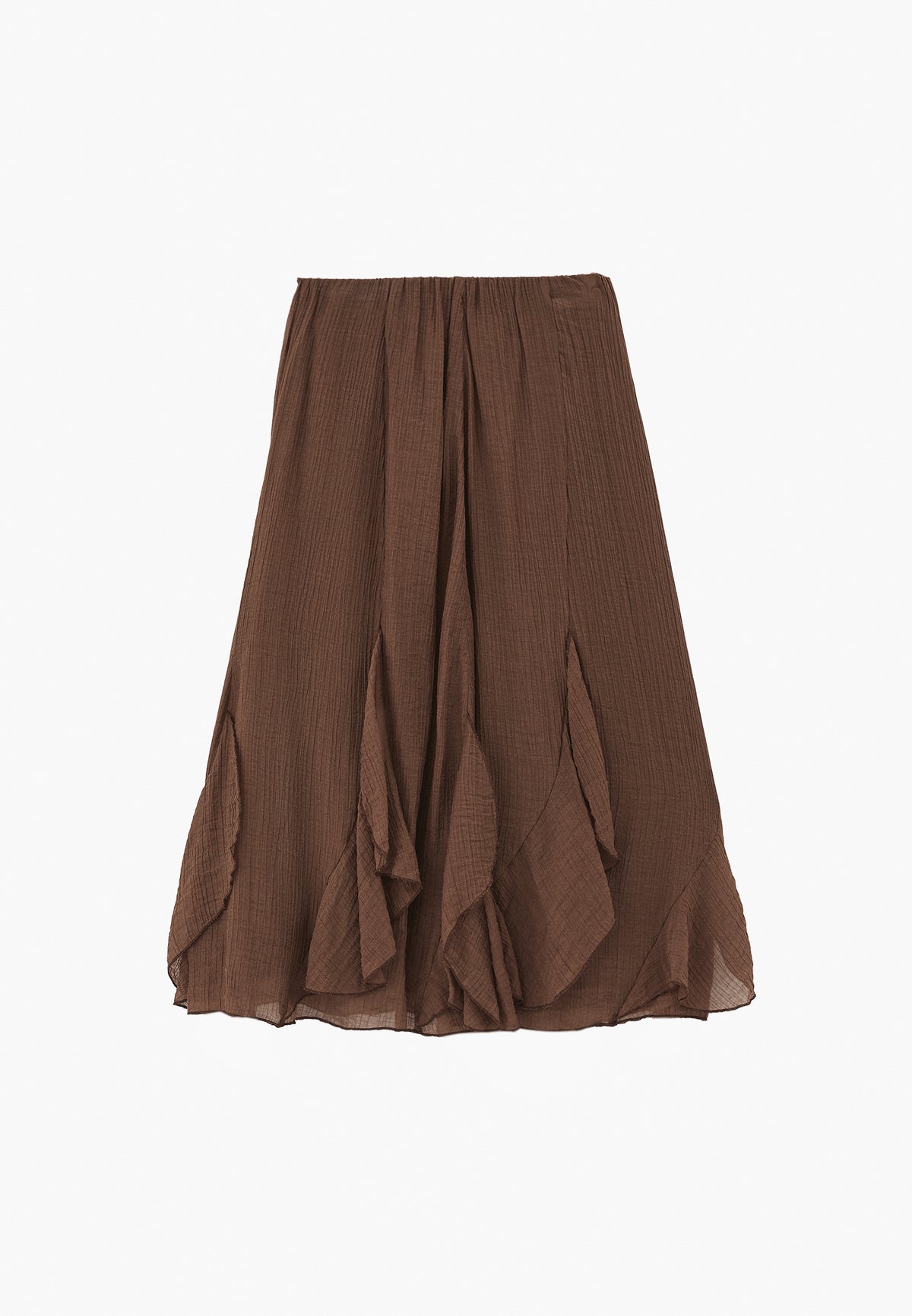 High Waist Ruffled Midi Skirt - Brown