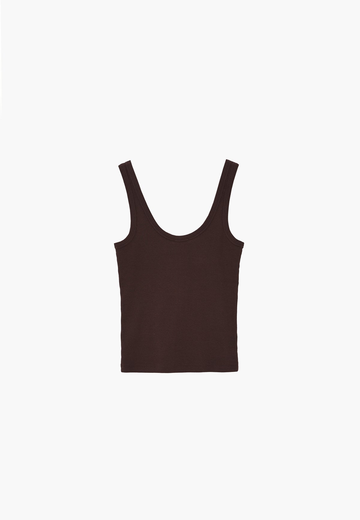 U Neck Bodycon Ribbed Tank Top - Brown