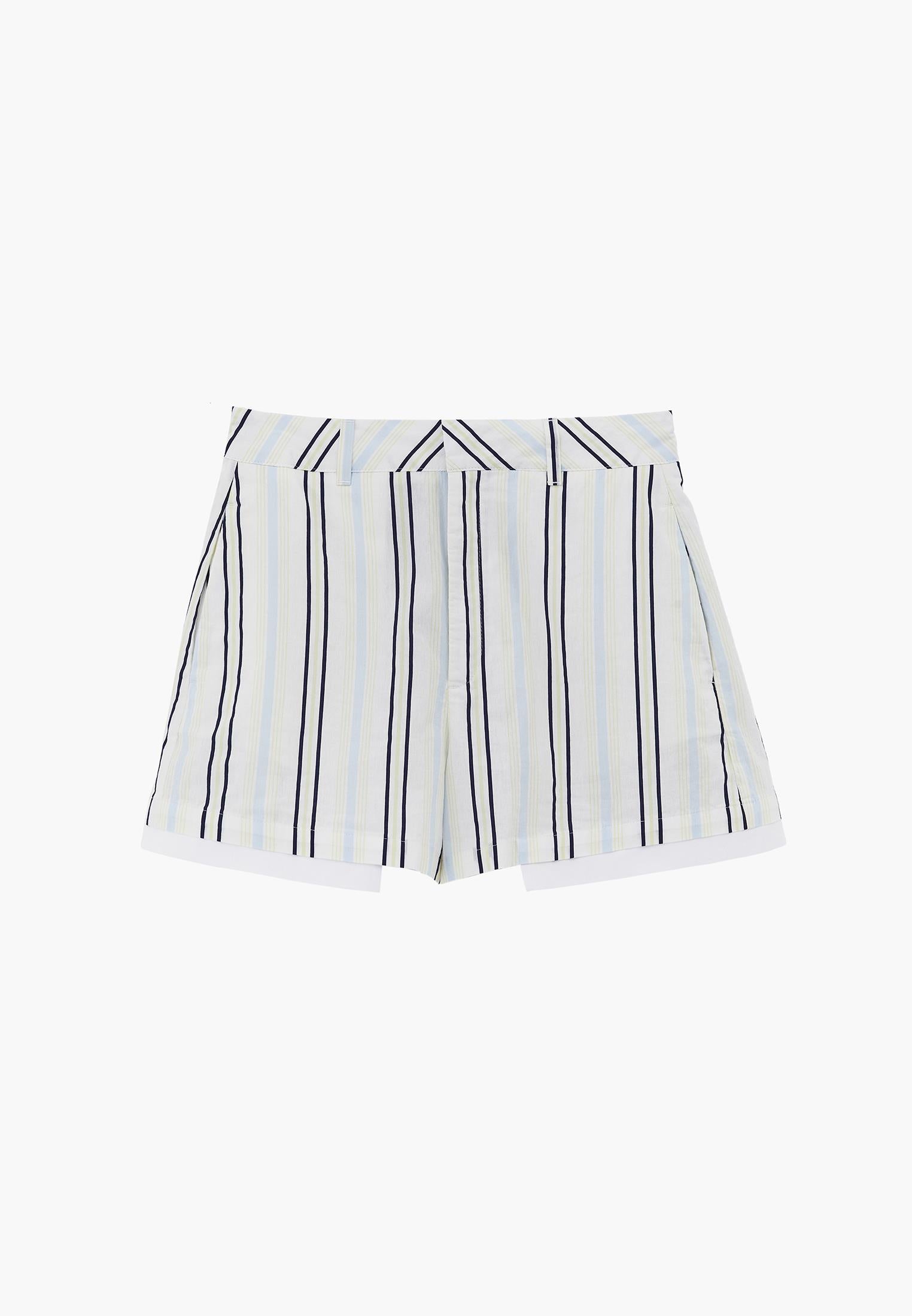 Pleated Striped High Waist Shorts - COLOR STRIPE COMB