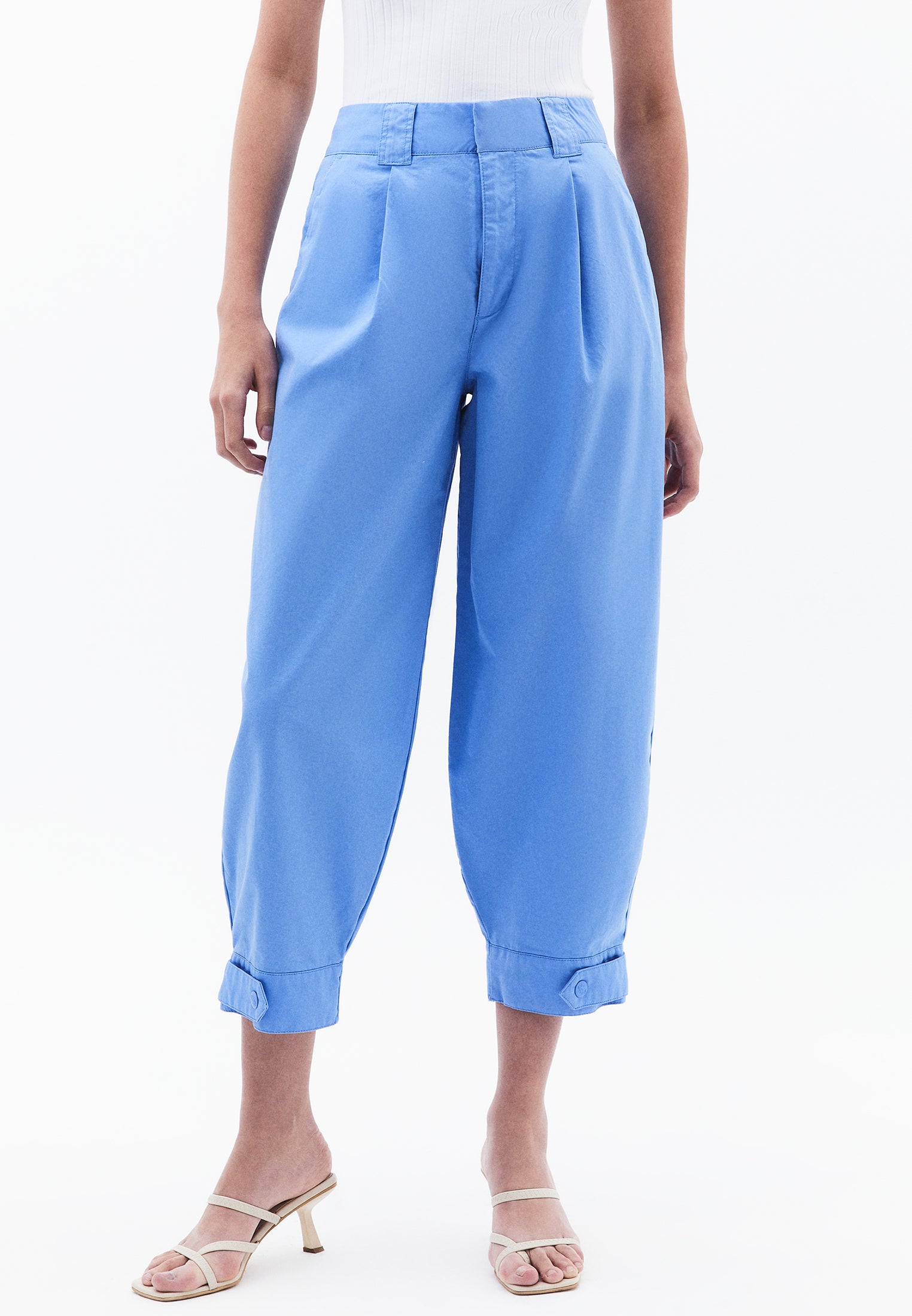 Pleated High Waist Barrel Leg Pants - CORNFLOWER